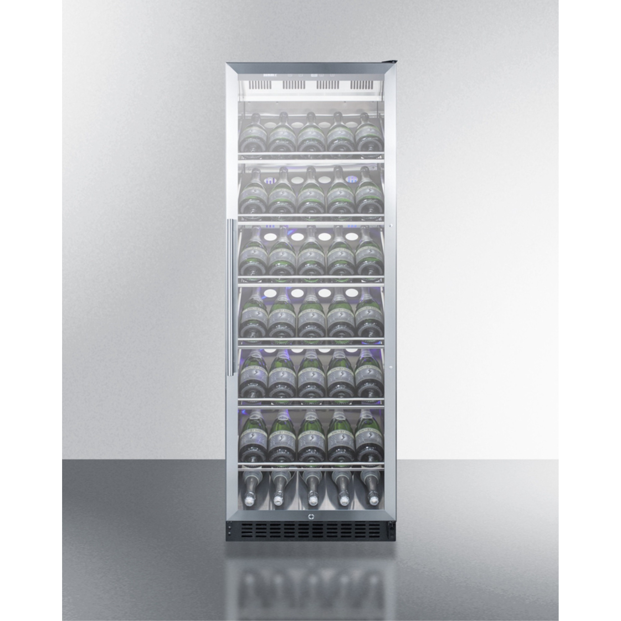 Commercial full-size wine cellar with champagne style shelving