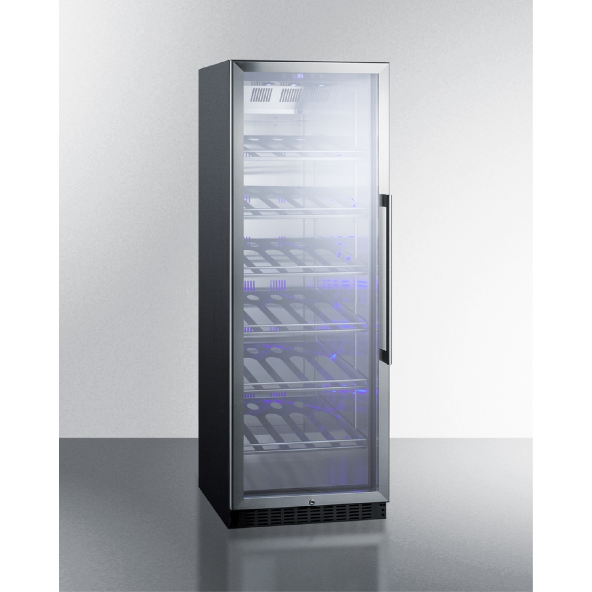Commercial full-size wine cellar with champagne style shelving