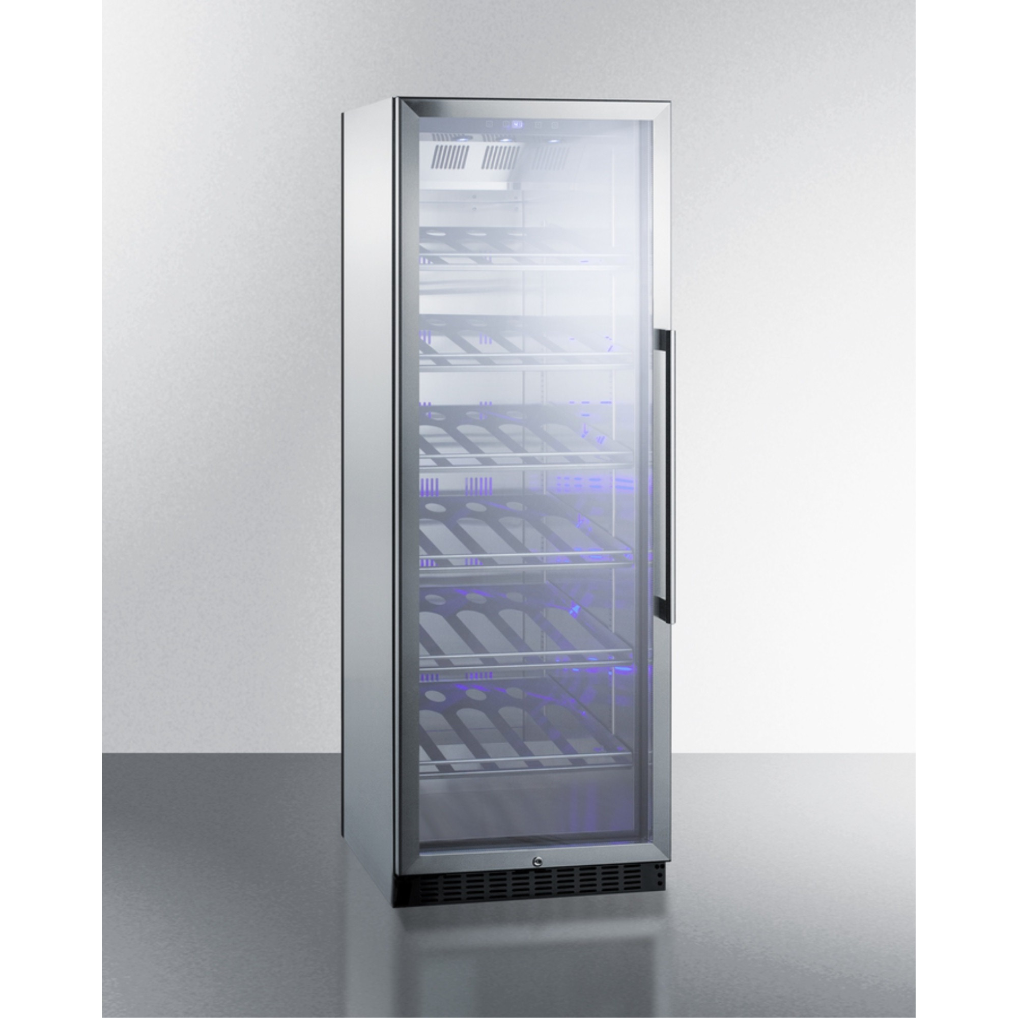 Commercial full-size wine cellar with champagne style shelving