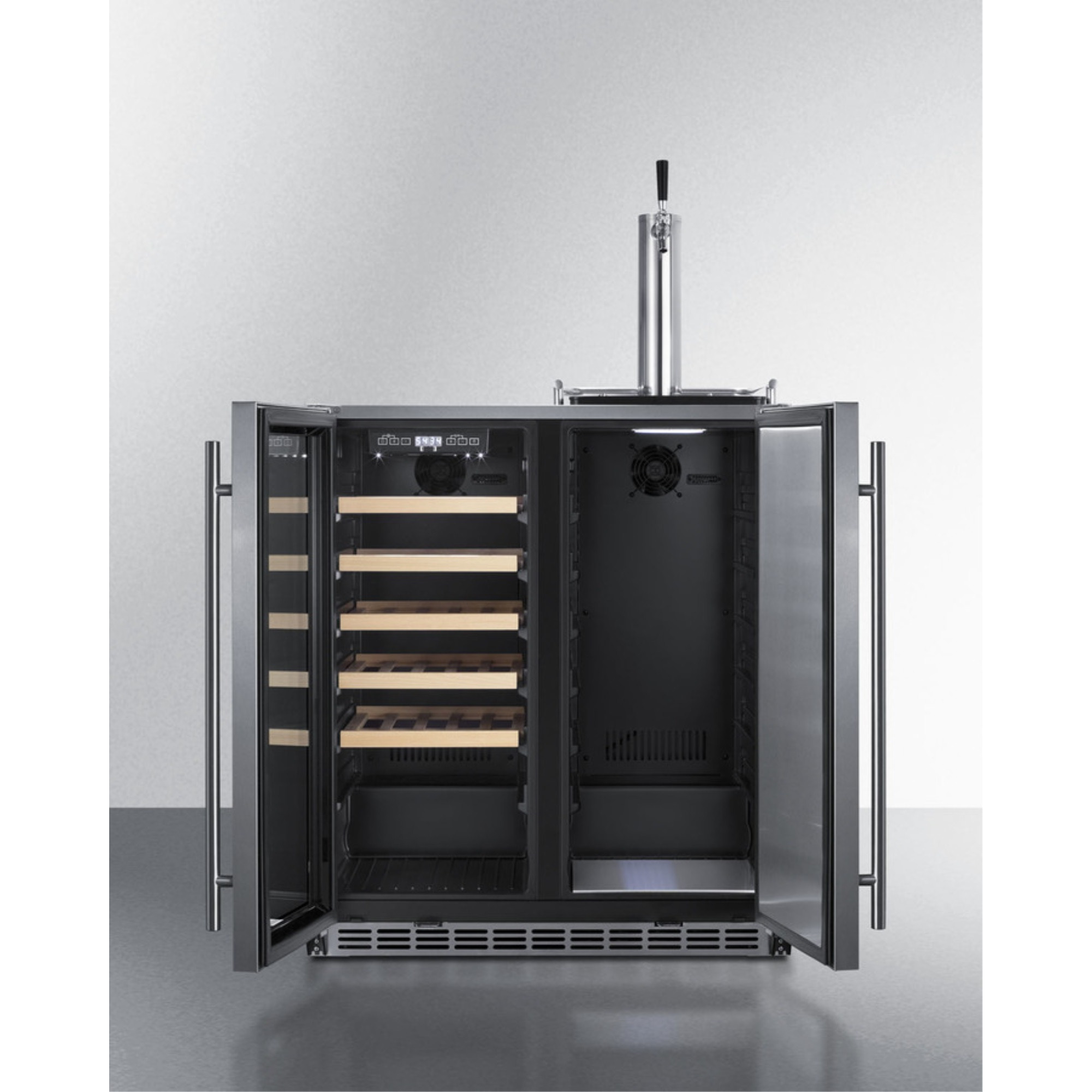 30" wide indoor/outdoor undercounter combination wine cellar and kegerator