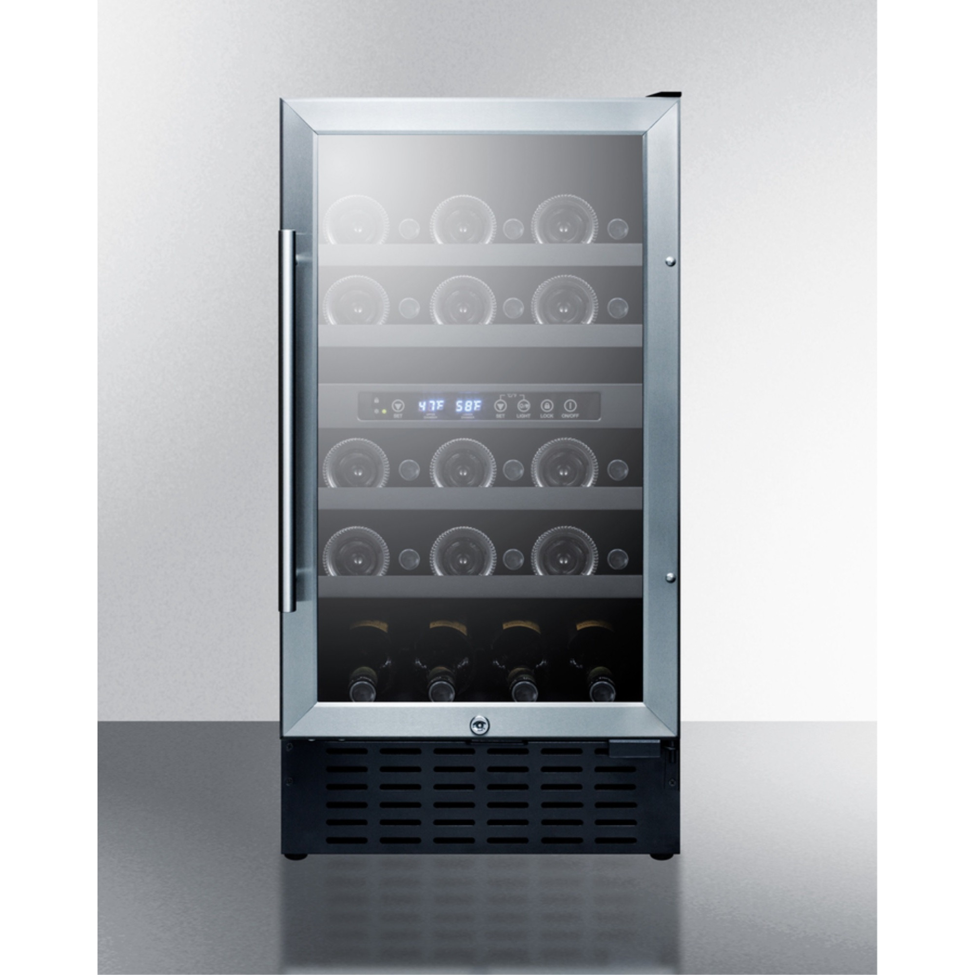 18" wide ADA compliant dual zone wine cellar for built-in or freestanding use, with digital controls, lock, and LED lighting