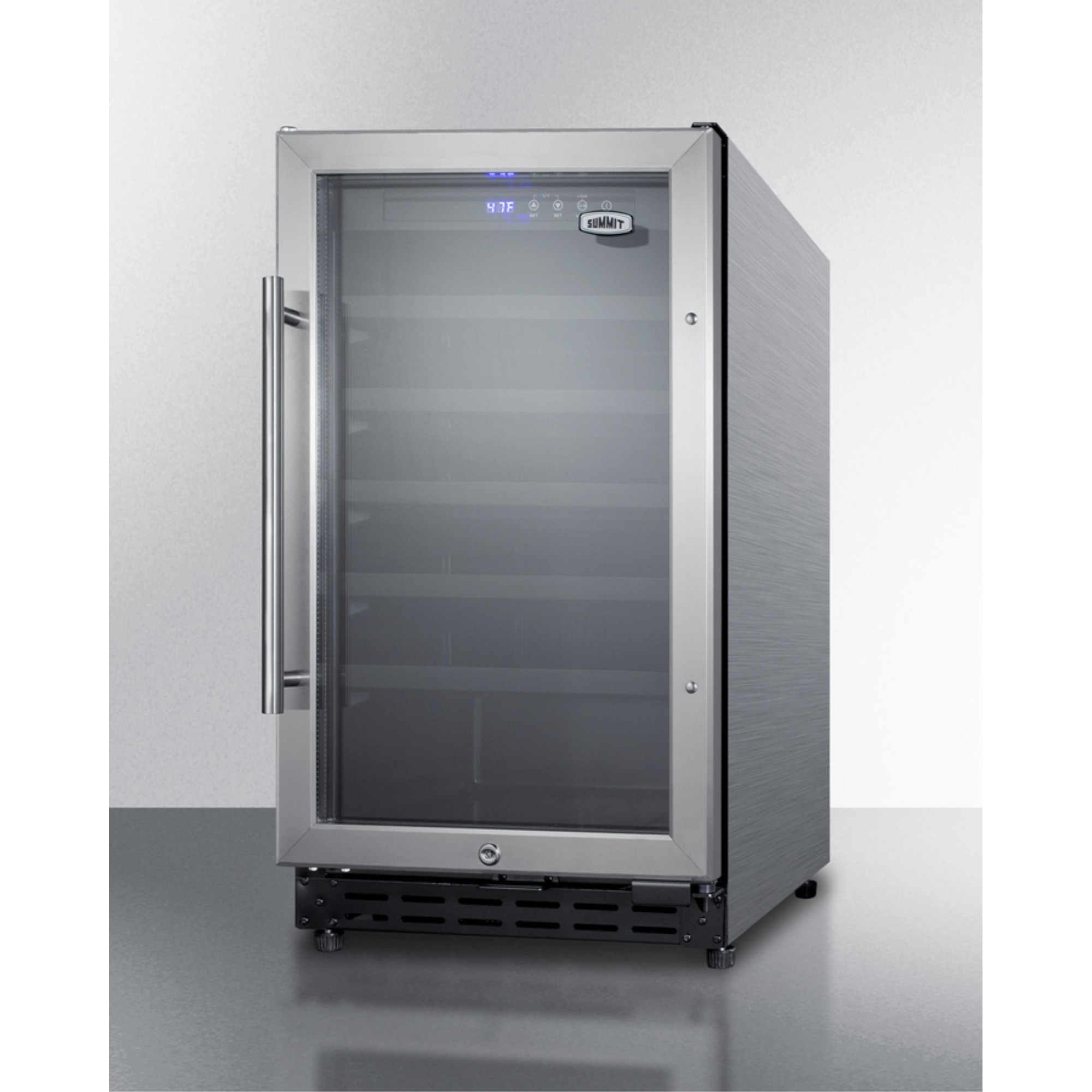 18" wide ADA compliant wine cellar for built-in or freestanding use with stainless steel cabinet, digital controls, and LED lighting