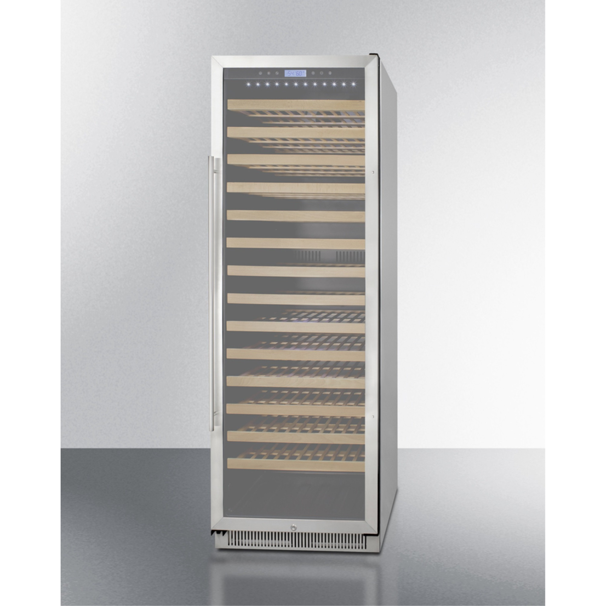 Upright single zone wine cellar for built-in or freestanding use