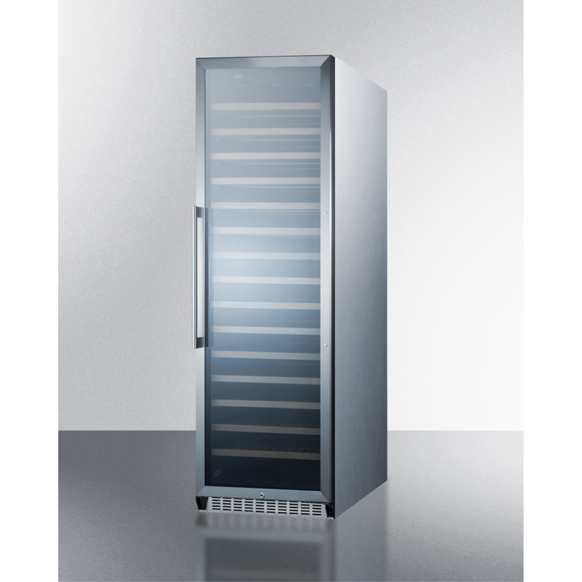171 bottle single-zone wine cellar with glass door, digital thermostat, and stainless steel wrapped cabinet