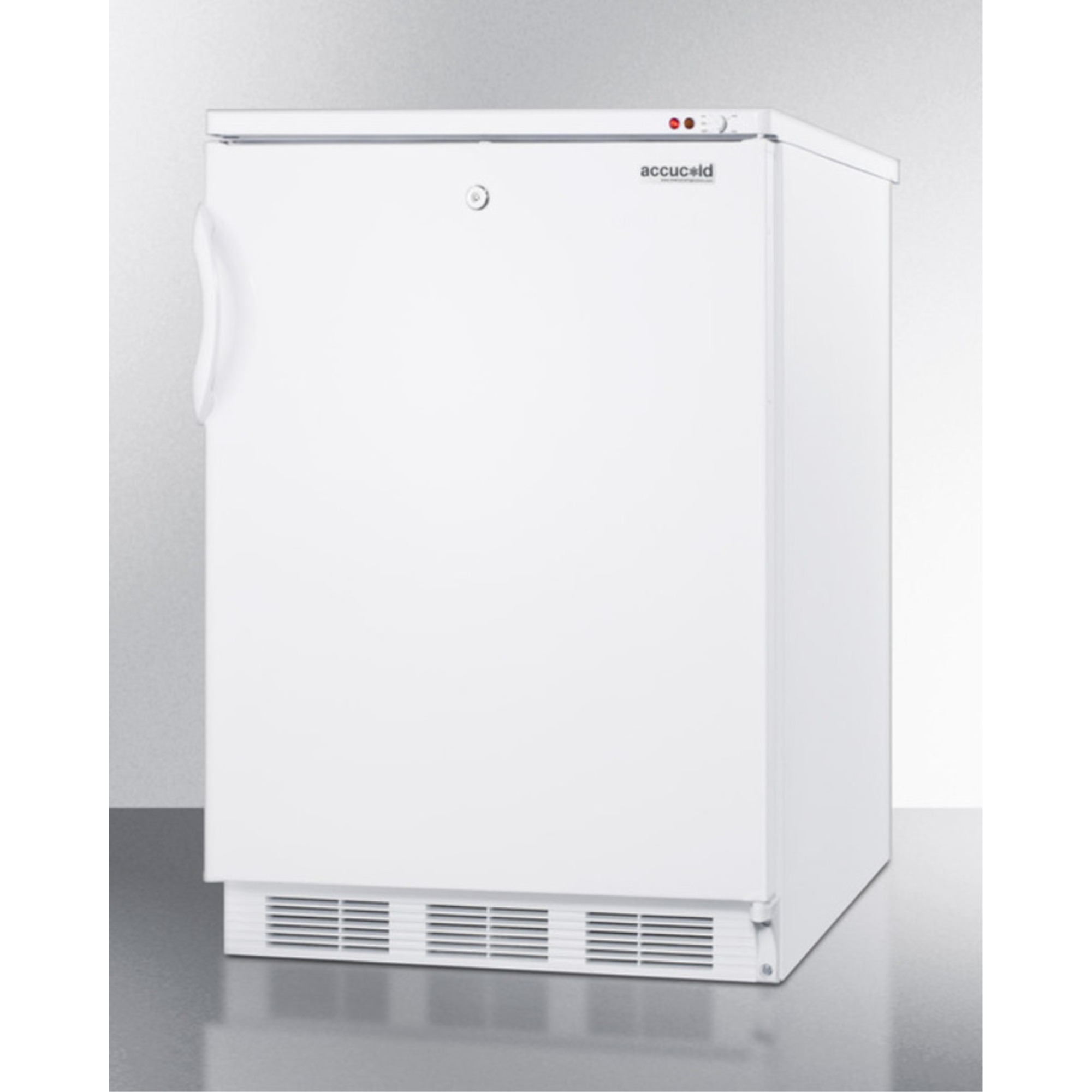 Freestanding medical all-freezer capable of -25 C operation with front-mounted lock