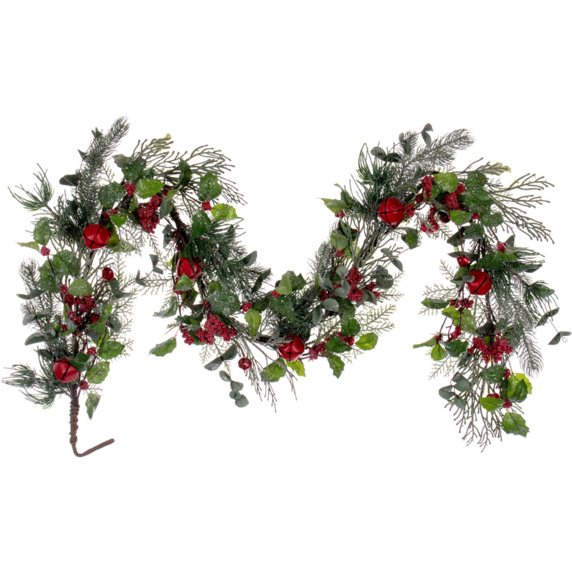 5' Grn Holly/Pine Red Jngle Bell Garland