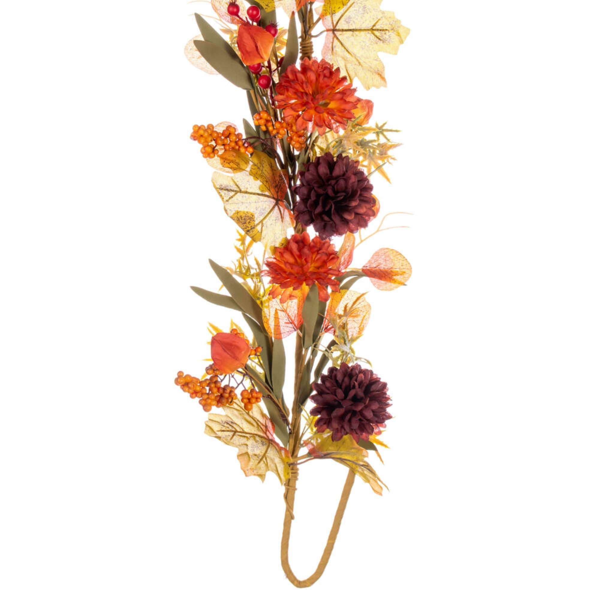 5' Orange/Burgundy Mum/Lantern Garland