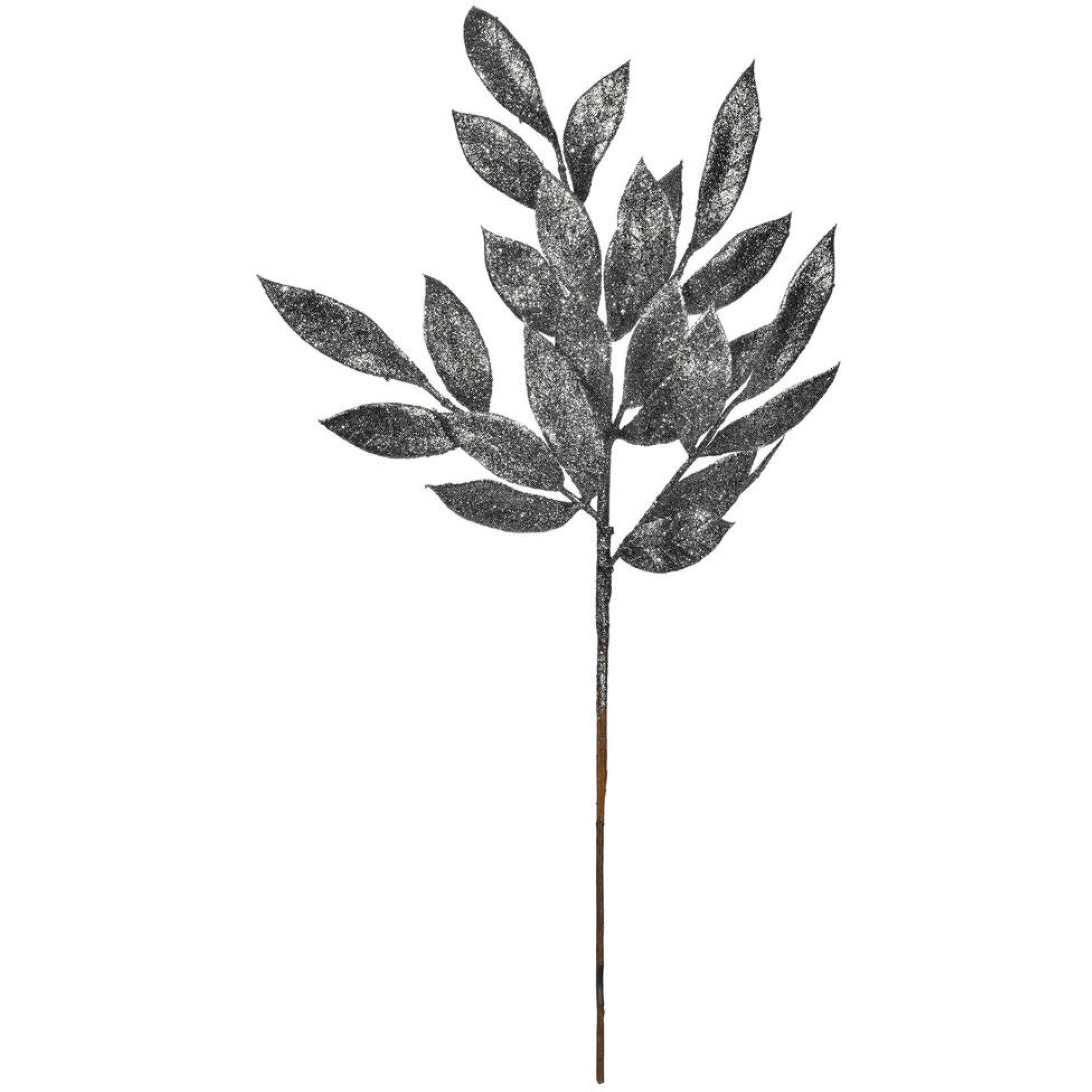22" Pewter Glitter BayLeaf Spray 12/Bg