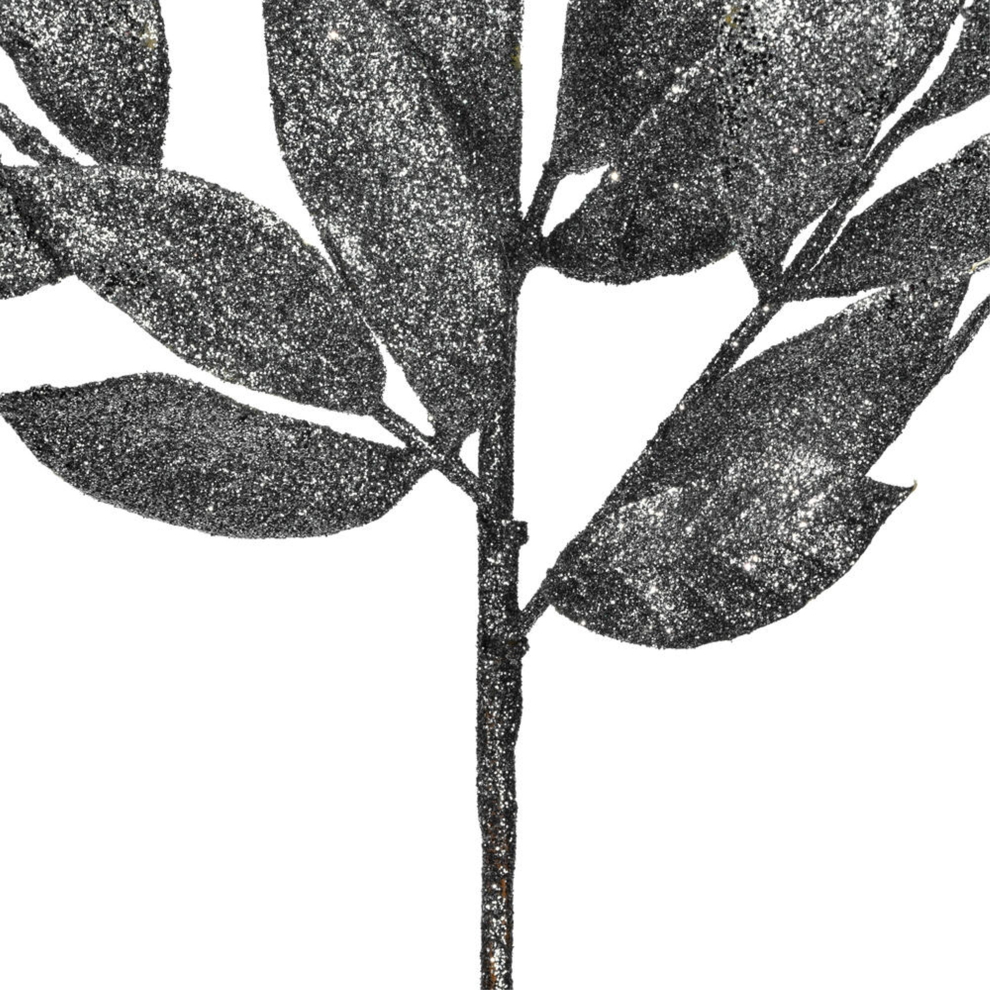 22" Pewter Glitter BayLeaf Spray 12/Bg