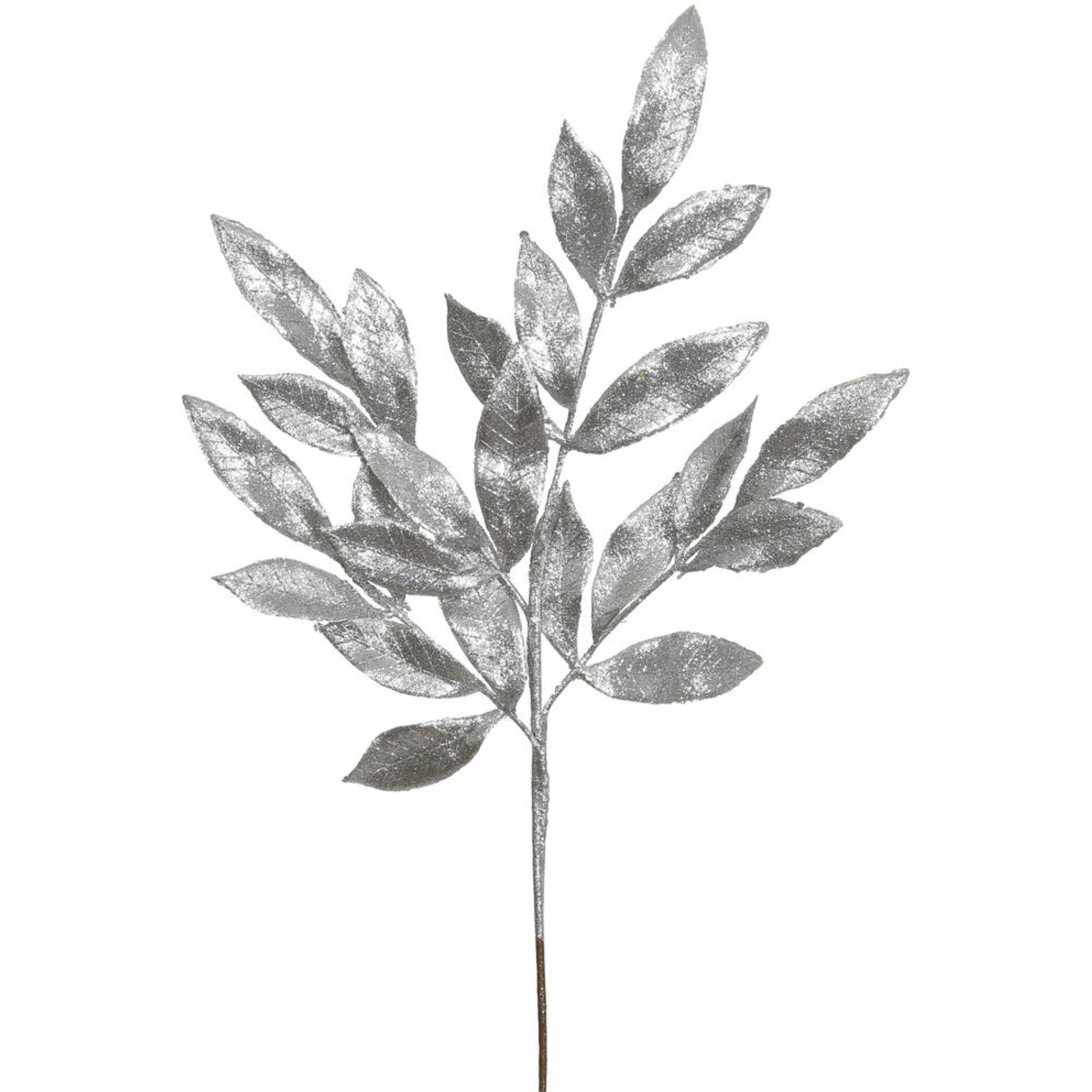 22" Pewter Glitter BayLeaf Spray 12/Bg