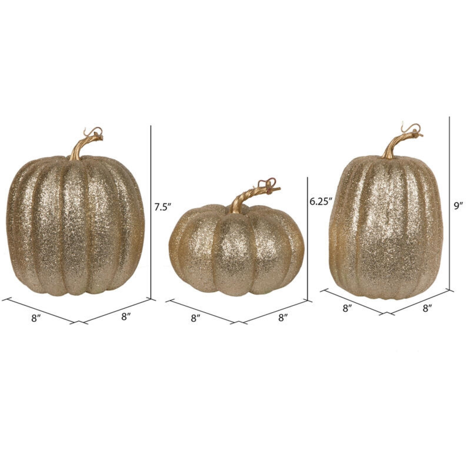 8" Champagne Pumpkins Assorted Set of 3