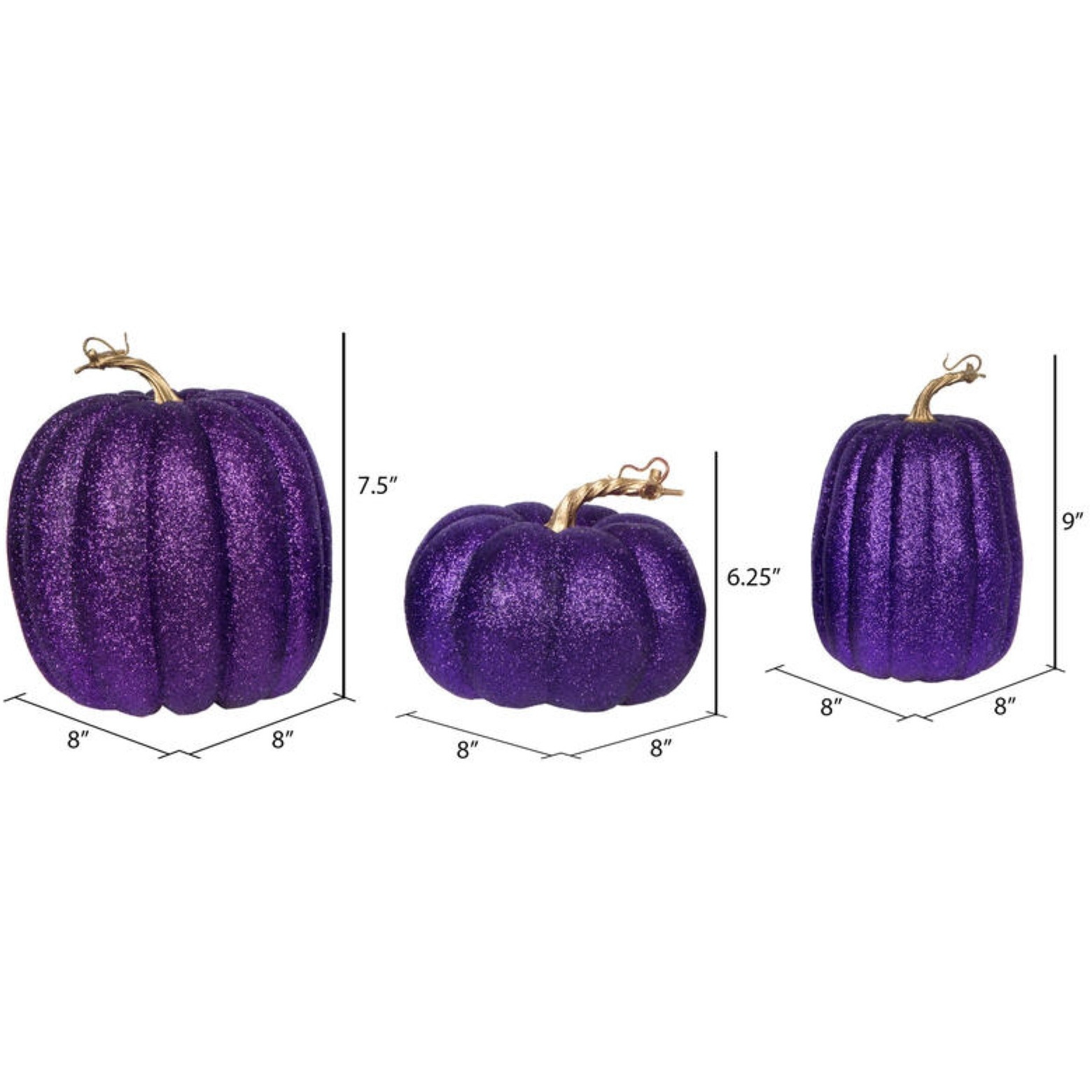 8" Purple Pumpkins Assorted Set of 3