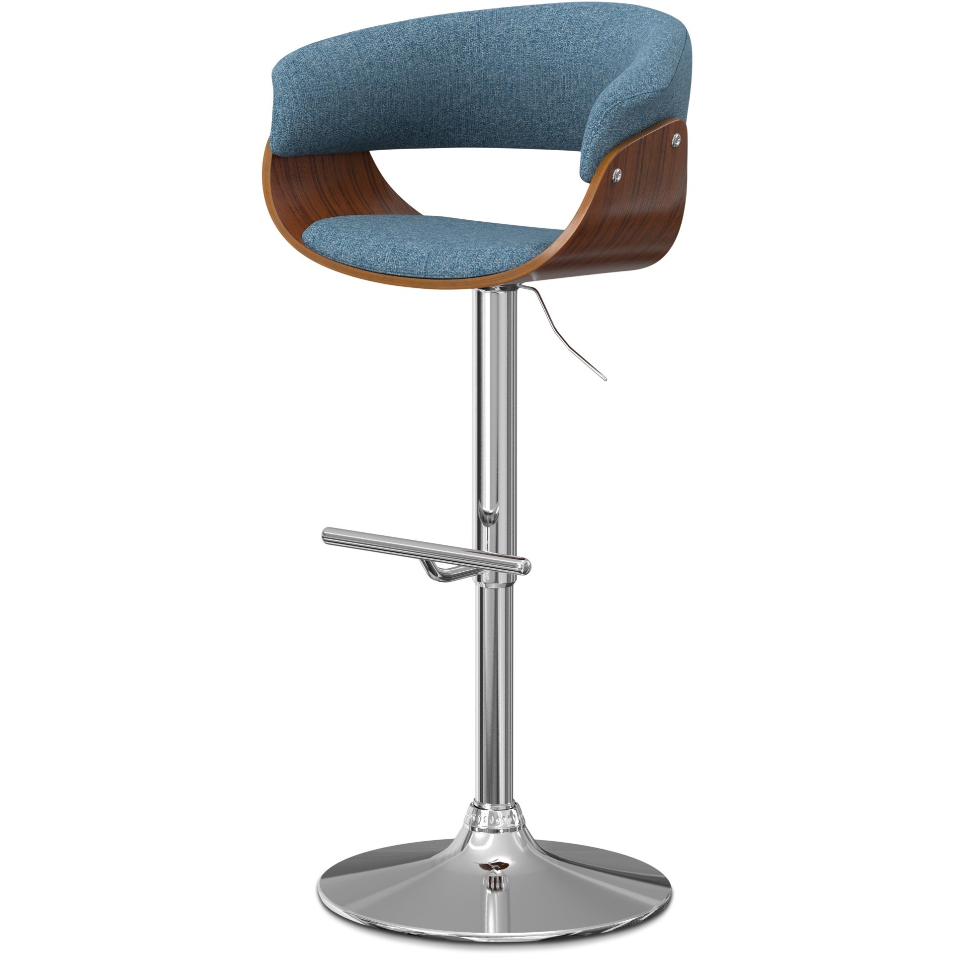Sheldon Adjustable Swivel Bar Stool in Denim Blue Woven Polyester Fabric