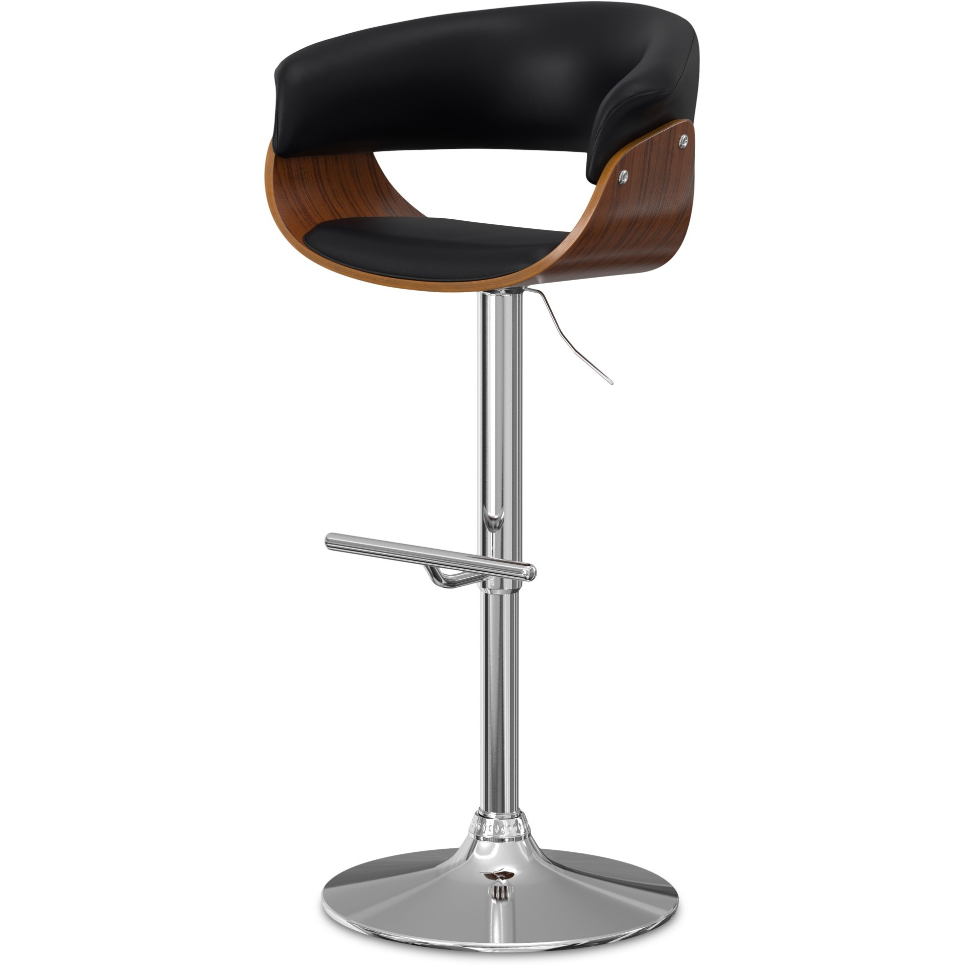 Sheldon Adjustable Swivel Bar Stool in Black Vegan Faux Leather