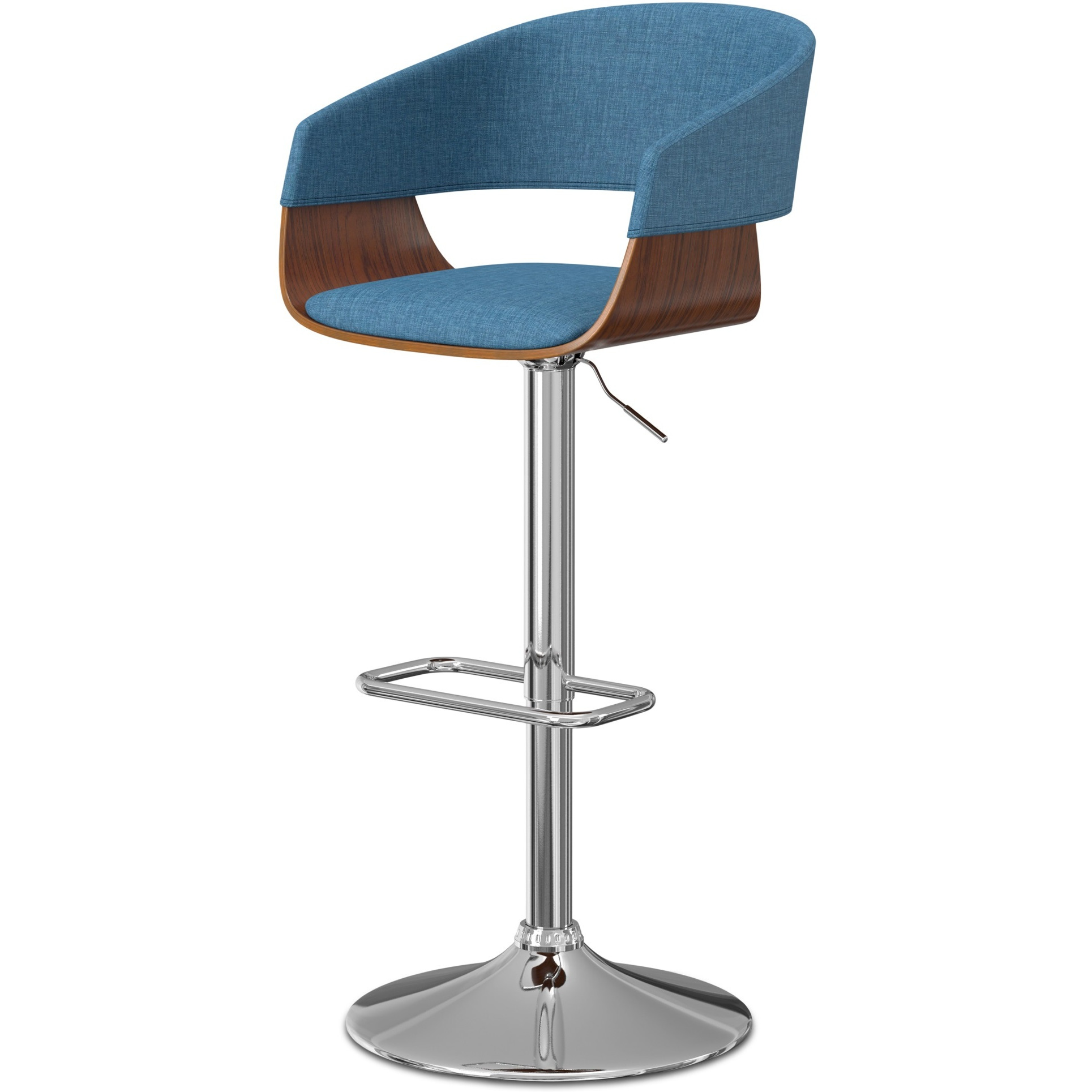Lowell Adjustable Swivel Bar Stool in Blue Linen Look Fabric