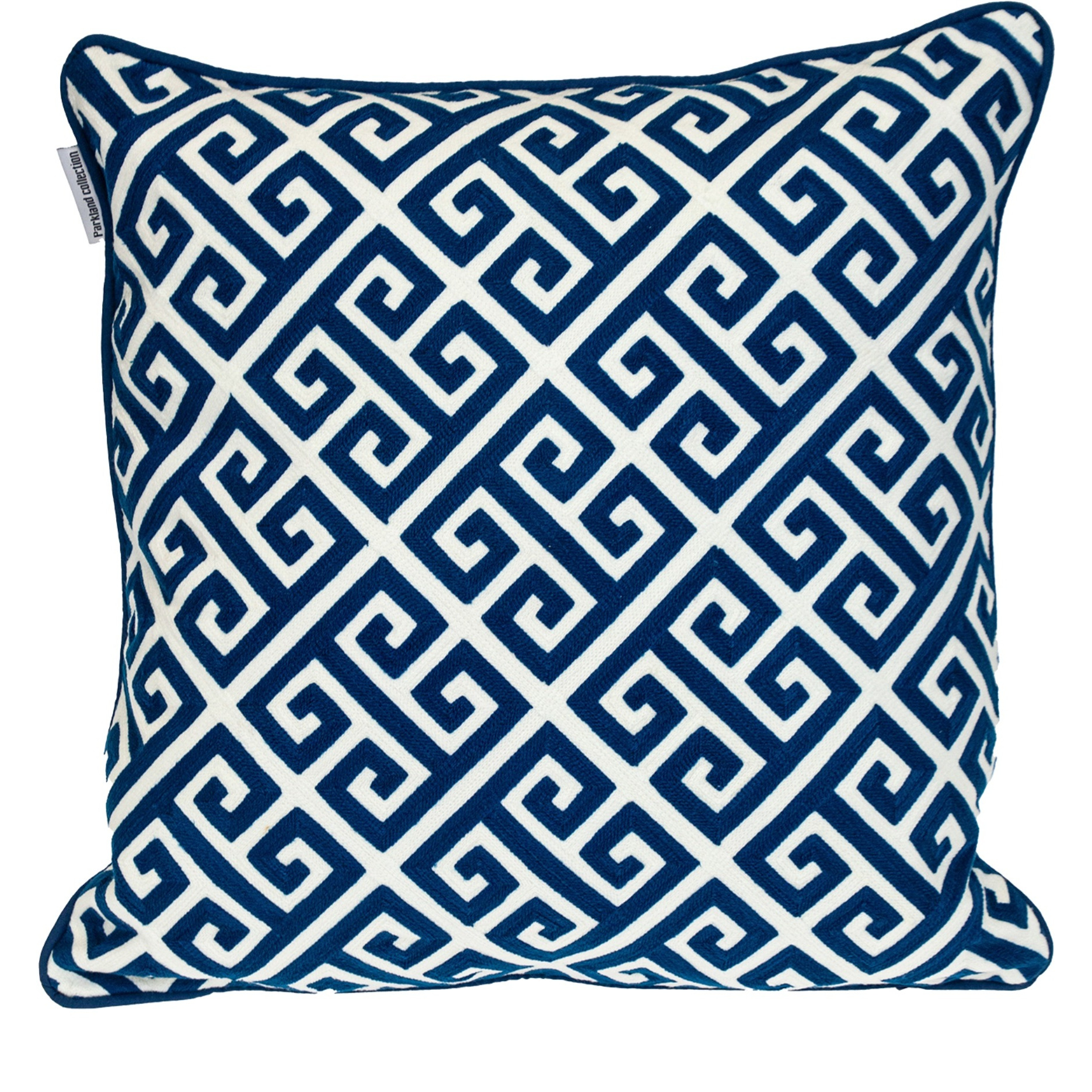 Parkland Collection Transitional Greek Key Blue Square 20" x 20" Pillow