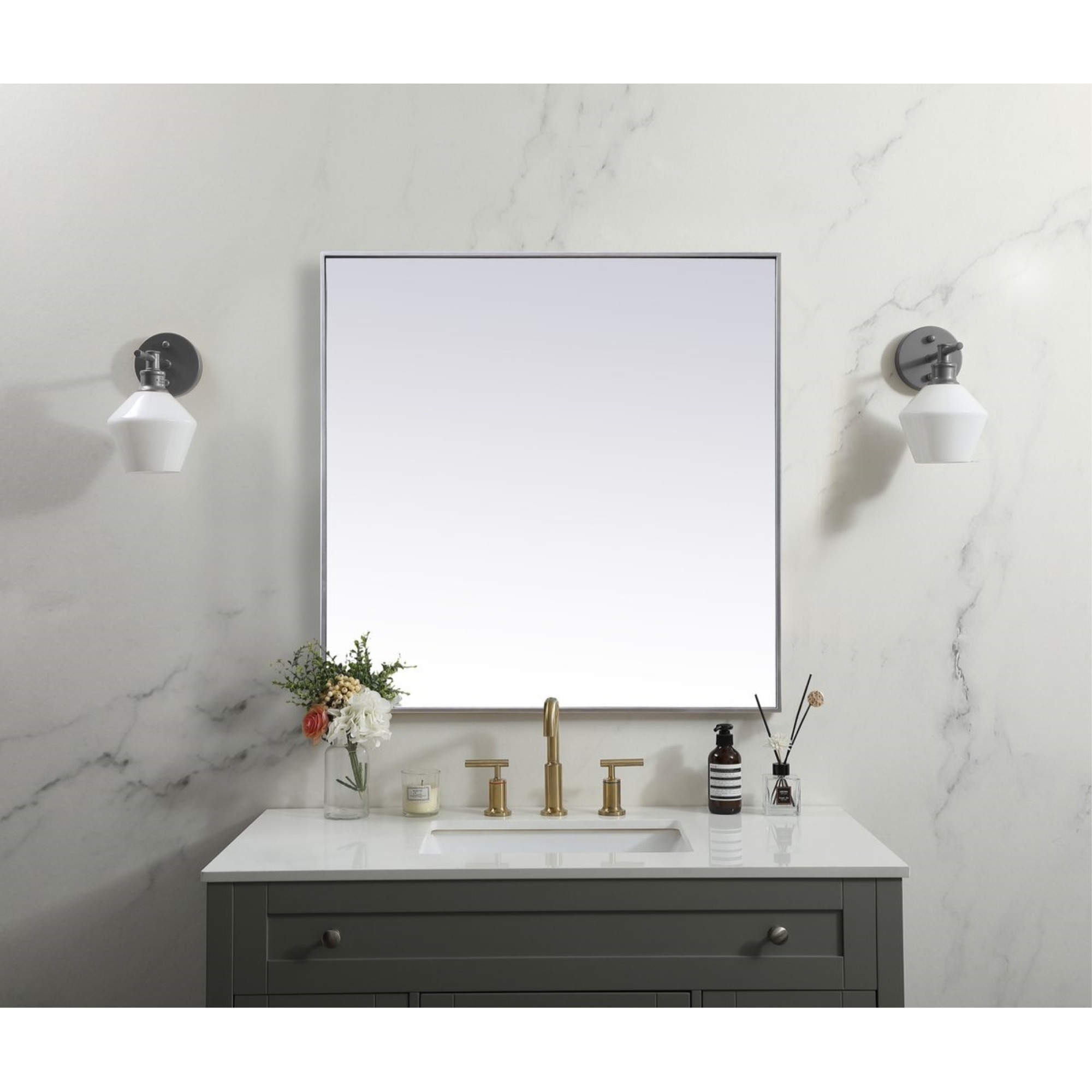 Metal Frame Square Mirror 42 inch in Silver