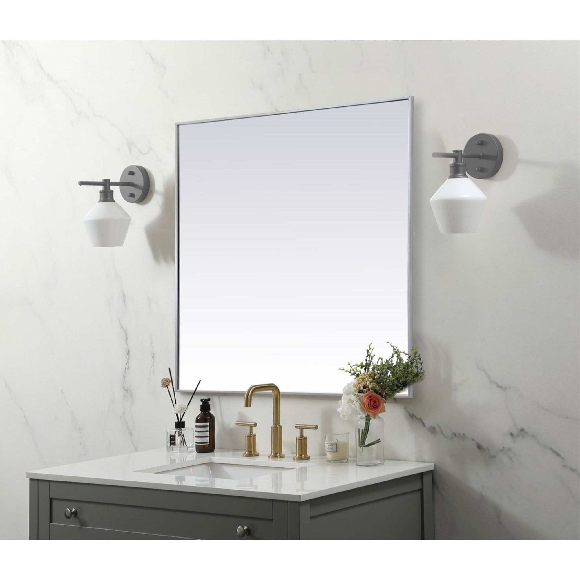 Metal Frame Square Mirror 48 inch in Silver