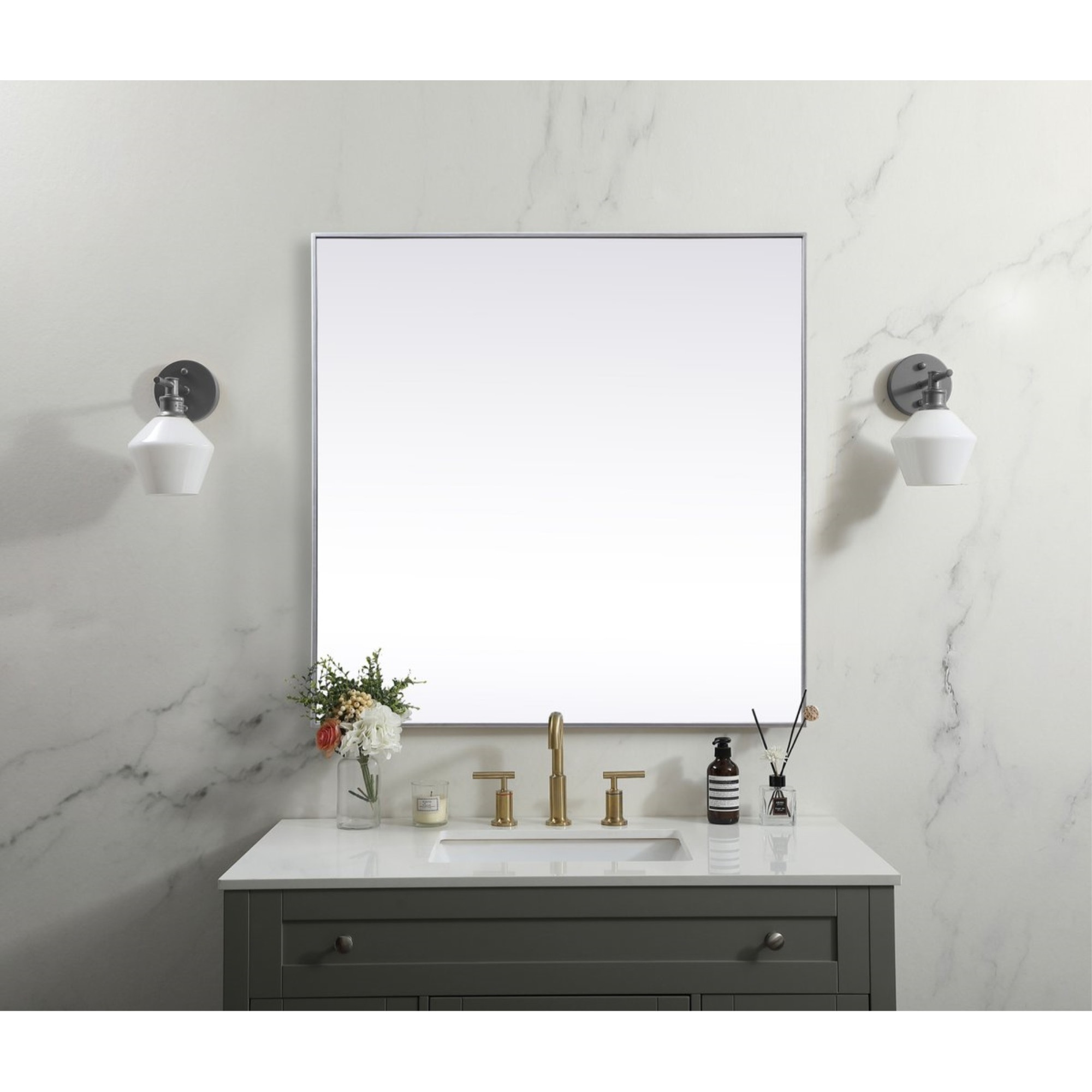 Metal Frame Square Mirror 48 inch in Silver