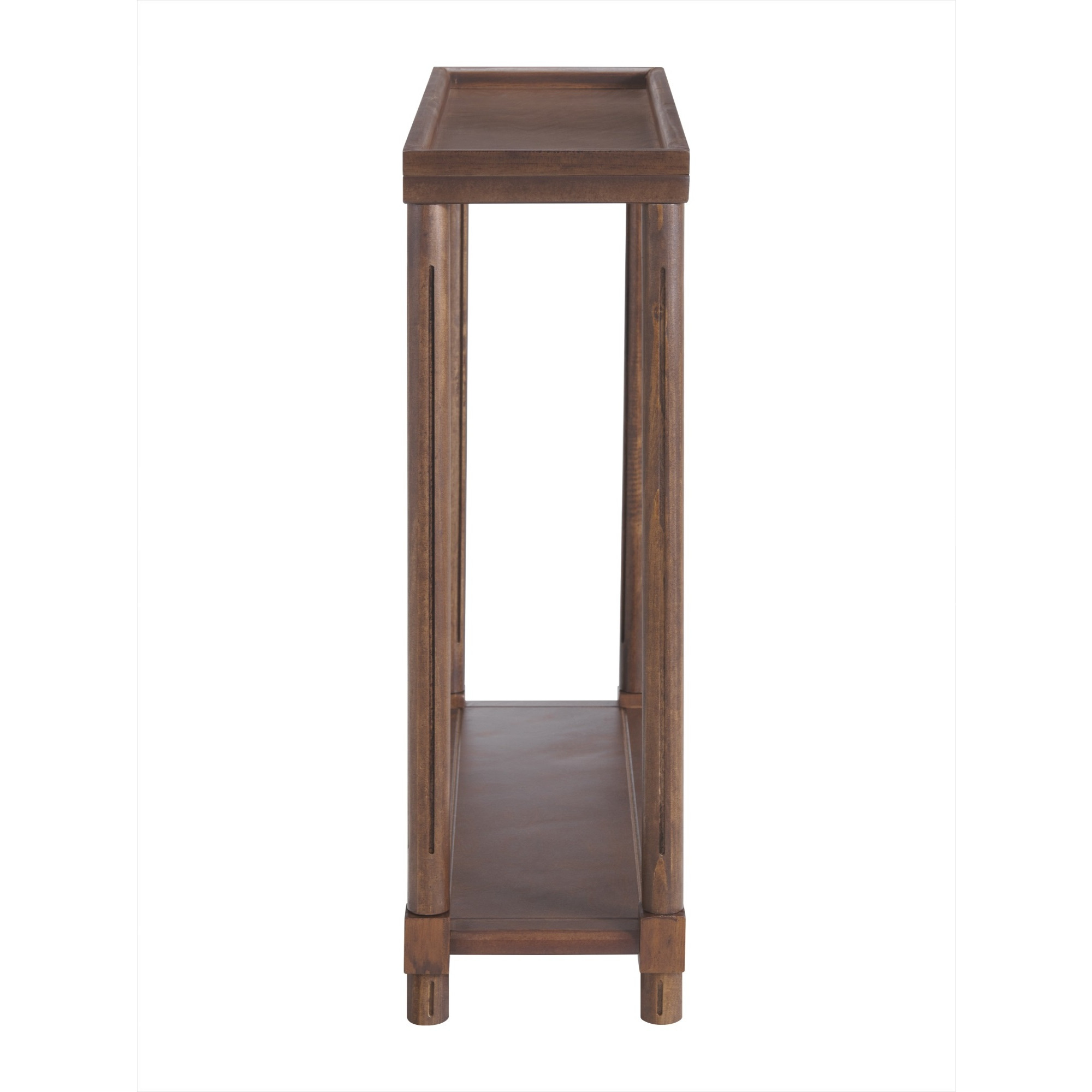 New Ridge Home Goods Harrison Narrow Side End Tables with Shelf, Set of 2, Antique Chestnut