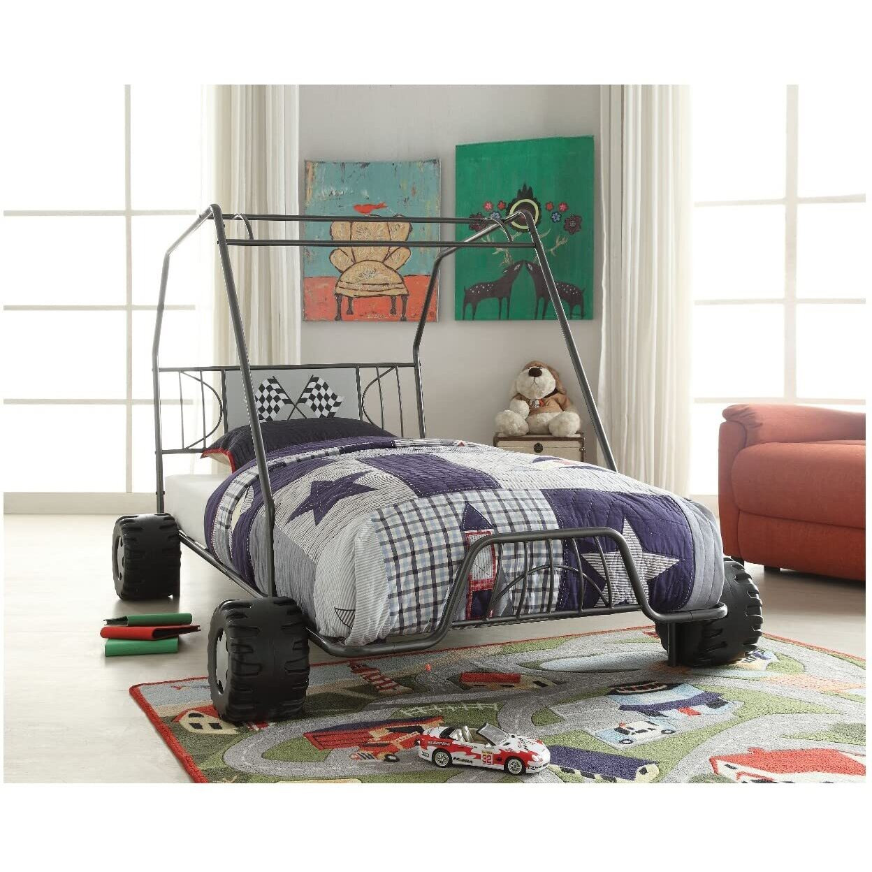 Metal Go Kart Style Twin Bed, Black
