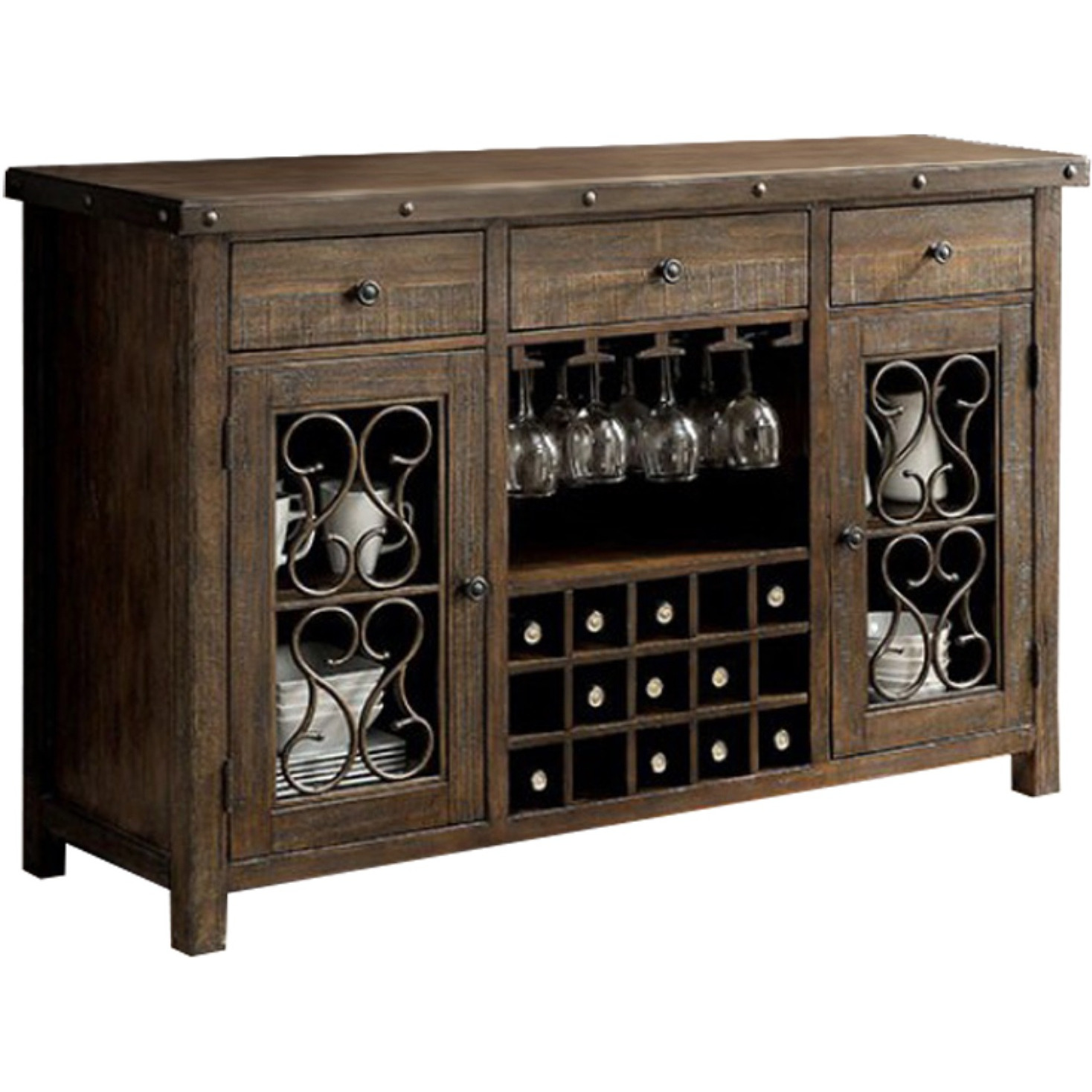 Wooden Server with Wine Holder, Brown