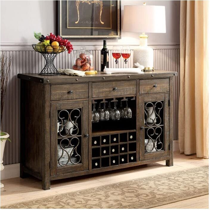 Wooden Server with Wine Holder, Brown
