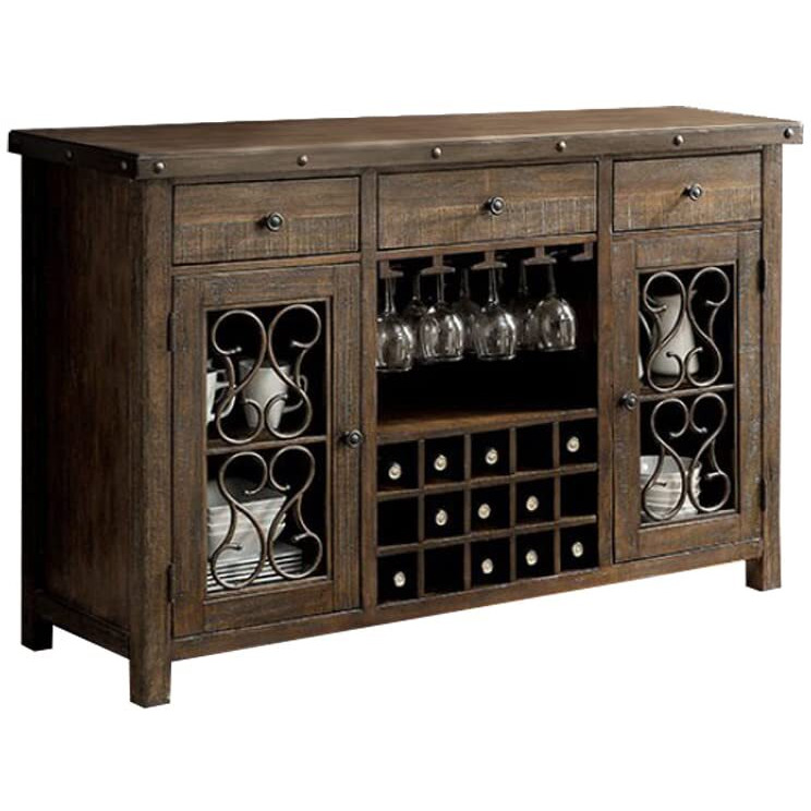 Wooden Server with Wine Holder, Brown