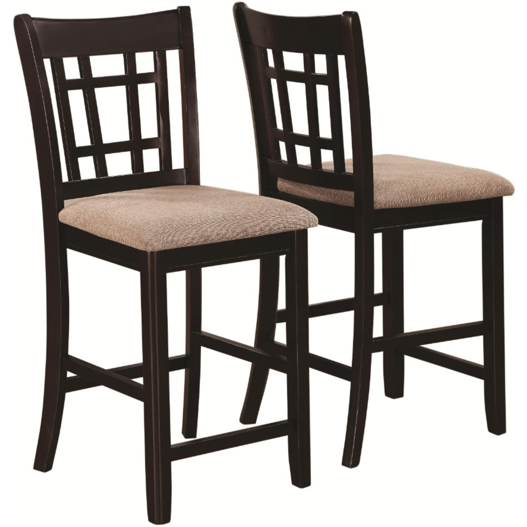 Contemporary Armless Counter Height Chair, Espresso Brown & beige , Set of 2