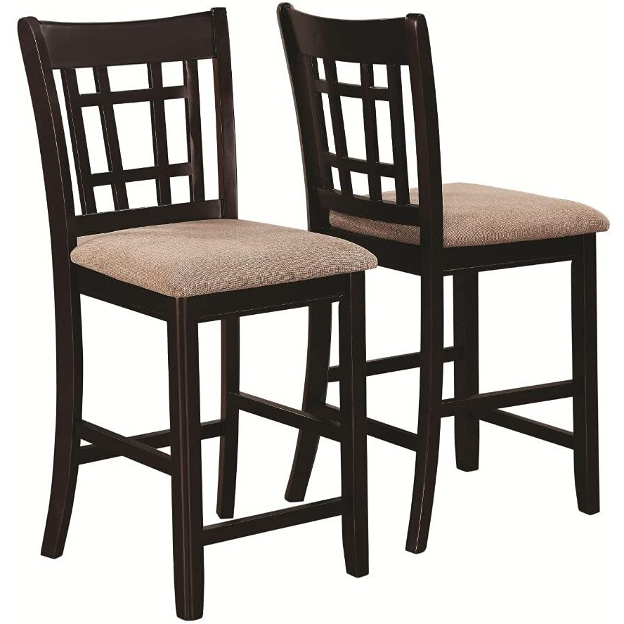 Contemporary Armless Counter Height Chair, Espresso Brown & beige , Set of 2