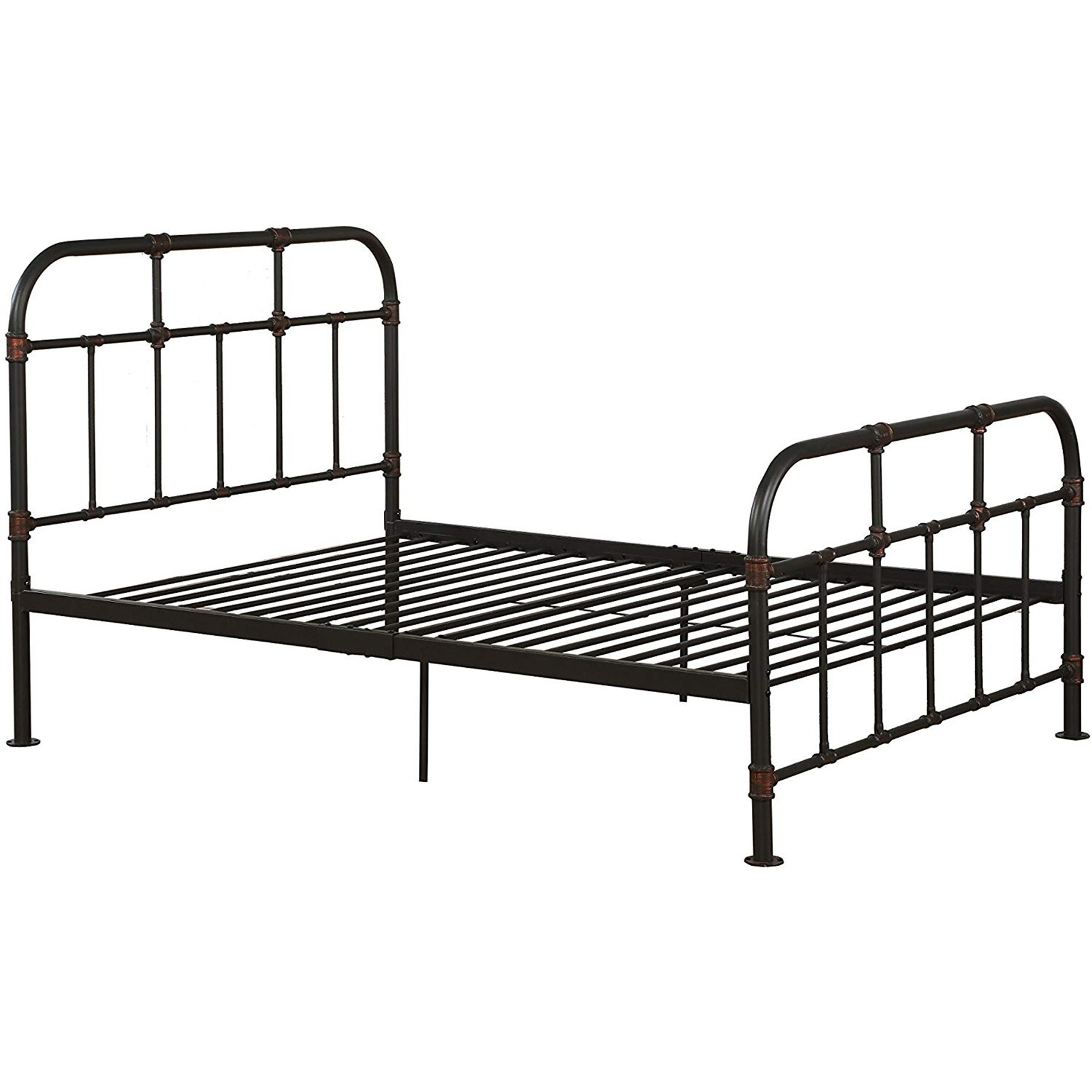 Industrial Pipe Detailed Metal Full Size Bed, Sandy Gray