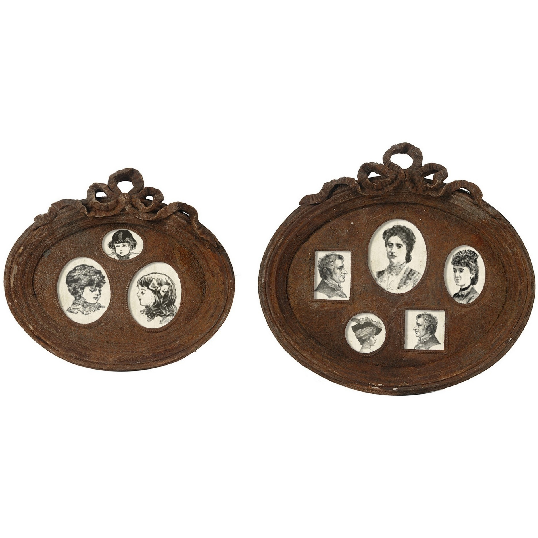 Traditional Style Rustic Photo Frame in Ceramic, Set of Two, Brown
