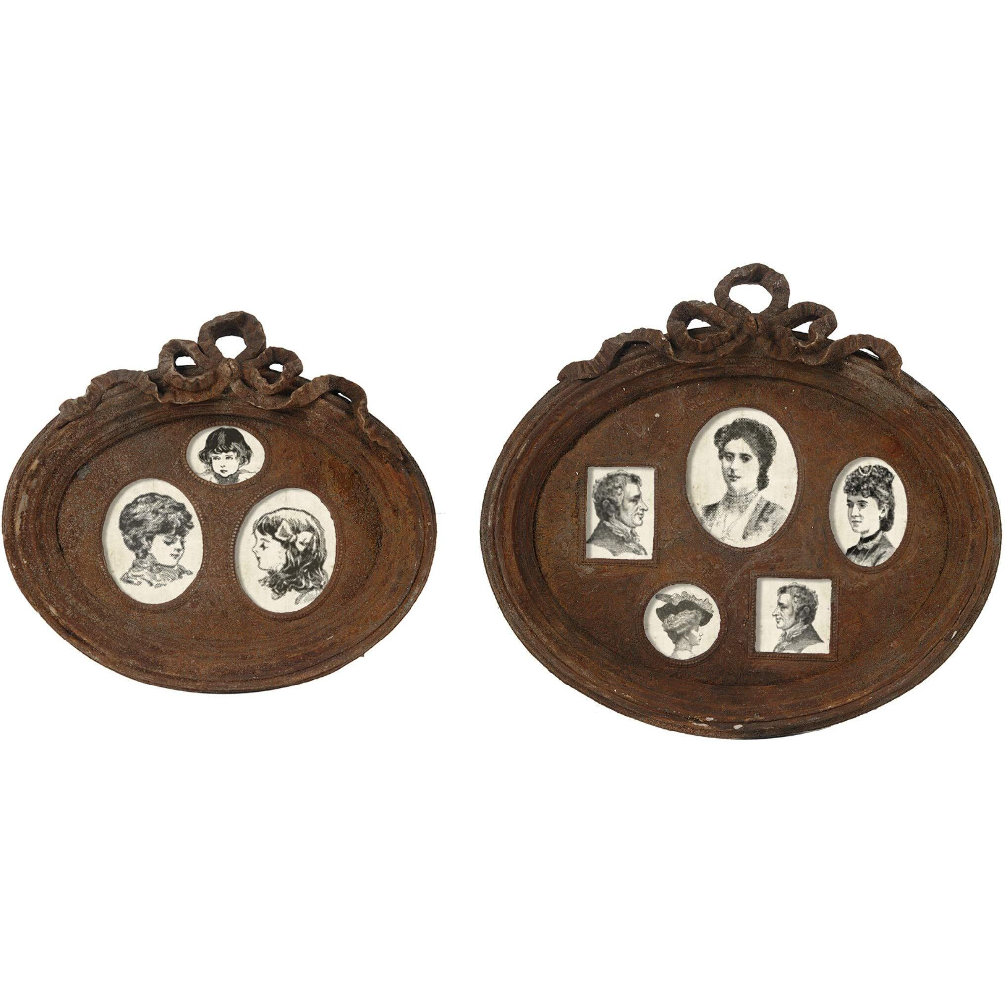 Traditional Style Rustic Photo Frame in Ceramic, Set of Two, Brown