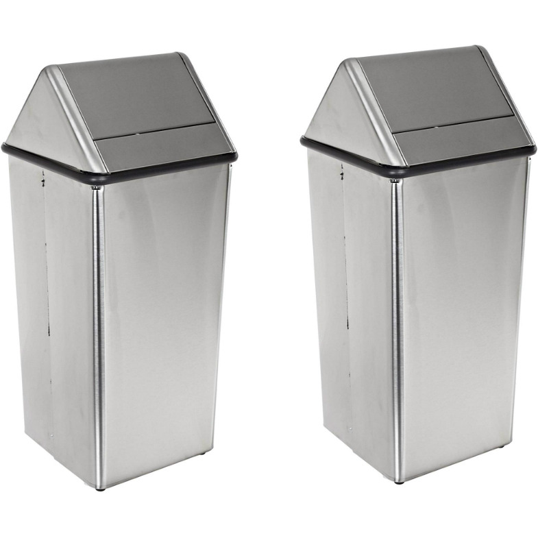 Witt Industries Stainless Steel 13-Gallon Waste Watcher Hamper and Swing Top Receptacle, Silver, Set of 2