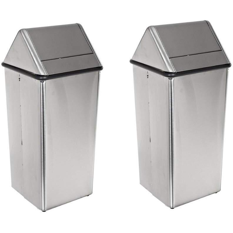 Witt Industries Stainless Steel 13-Gallon Waste Watcher Hamper and Swing Top Receptacle, Silver, Set of 2