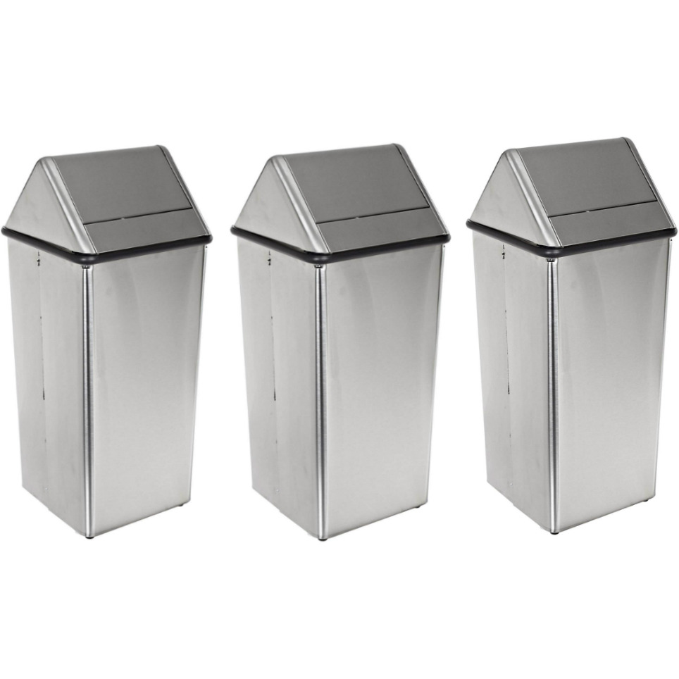 Witt Industries Stainless Steel 13-Gallon Waste Watcher Hamper and Swing Top Receptacle, Silver, Set of 3