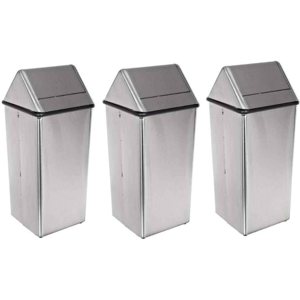 Witt Industries Stainless Steel 13-Gallon Waste Watcher Hamper and Swing Top Receptacle, Silver, Set of 3