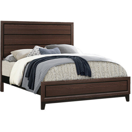 Asheville 4 Piece Bedroom Set, Queen, Brown Wood, Modern (Panel Bed, Dresser, Mirror, 1 Nightstand)