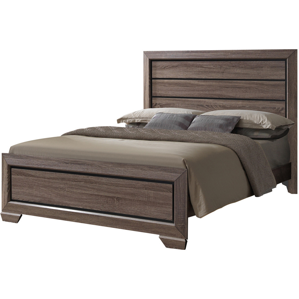 Jardena Panel Bed, King, Brown Wood, Modern (Headboard, Footboard, Rails, Slats)