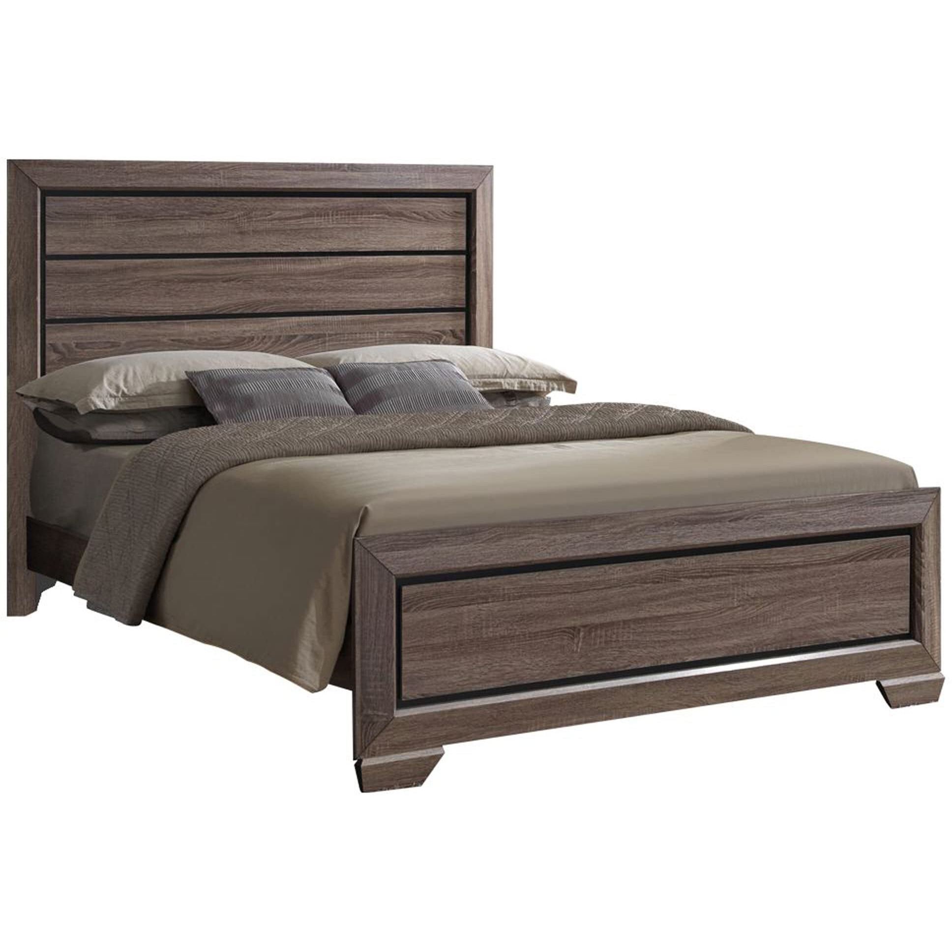 Jardena Panel Bed, King, Brown Wood, Modern (Headboard, Footboard, Rails, Slats)