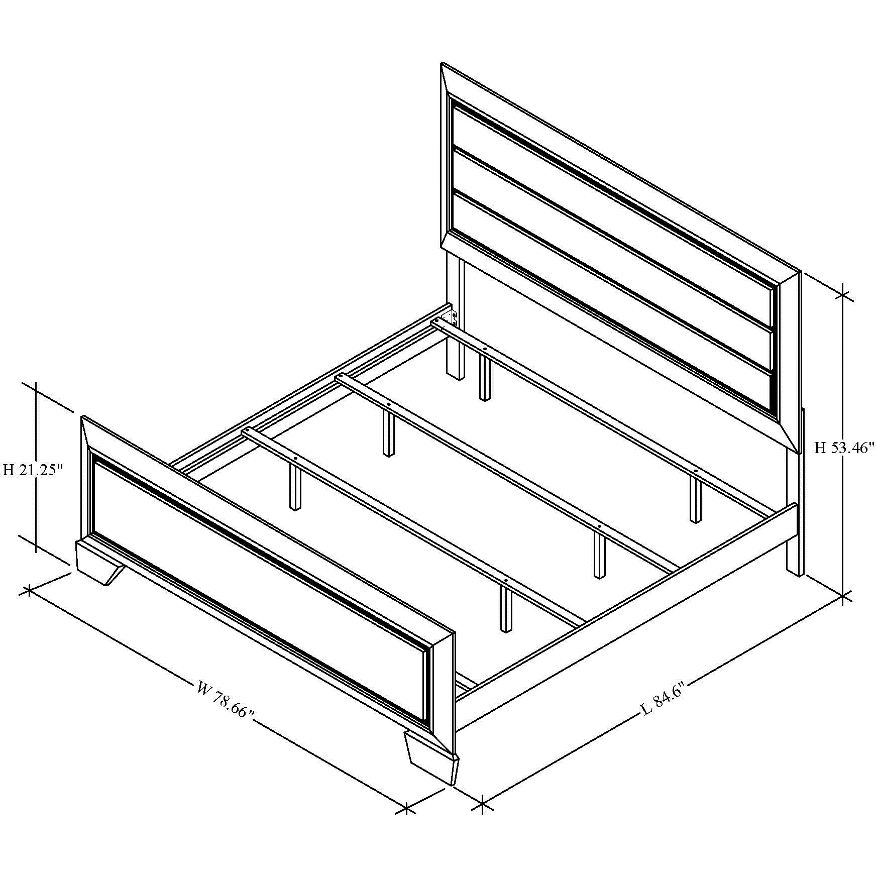 Jardena Panel Bed, King, Brown Wood, Modern (Headboard, Footboard, Rails, Slats)