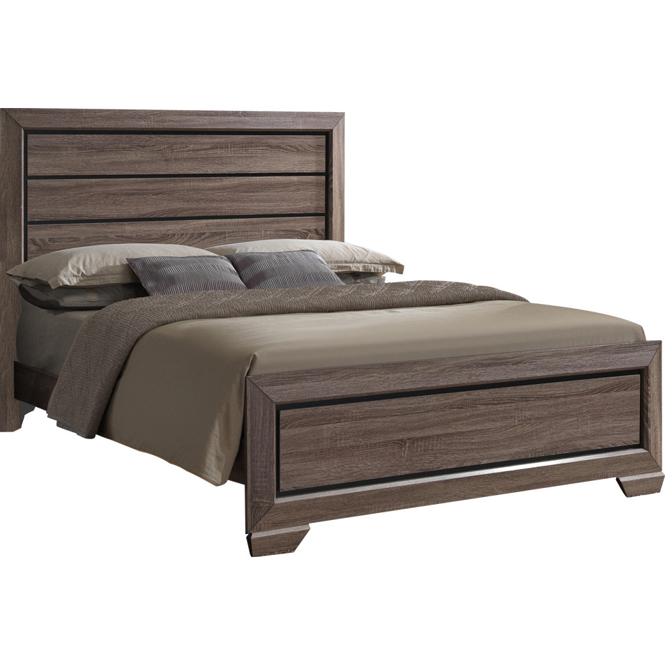 Jardena 4 Piece Bedroom Set, Queen, Brown Wood, Modern (Panel Bed, Dresser, Mirror, 1 Nightstand)