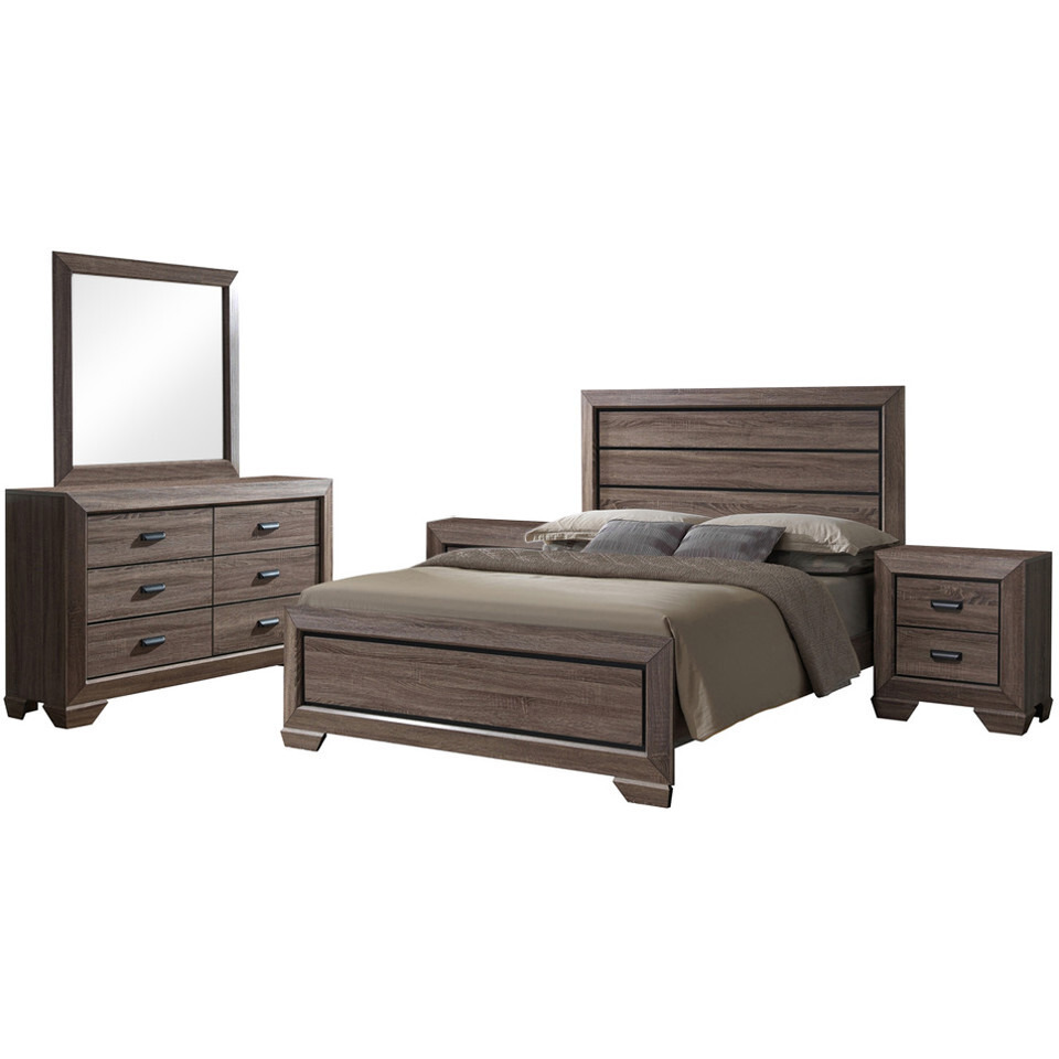 Jardena 5 Piece Bedroom Set, Queen, Brown Wood, Modern (Panel Bed, Dresser, Mirror, 2 Nightstands)