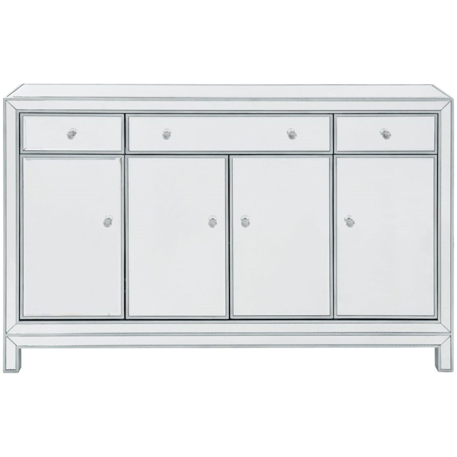 Buffet Cabinet 3 drawers 4 doors 56in. W x 13in. D x 36in. H in antique silver paint