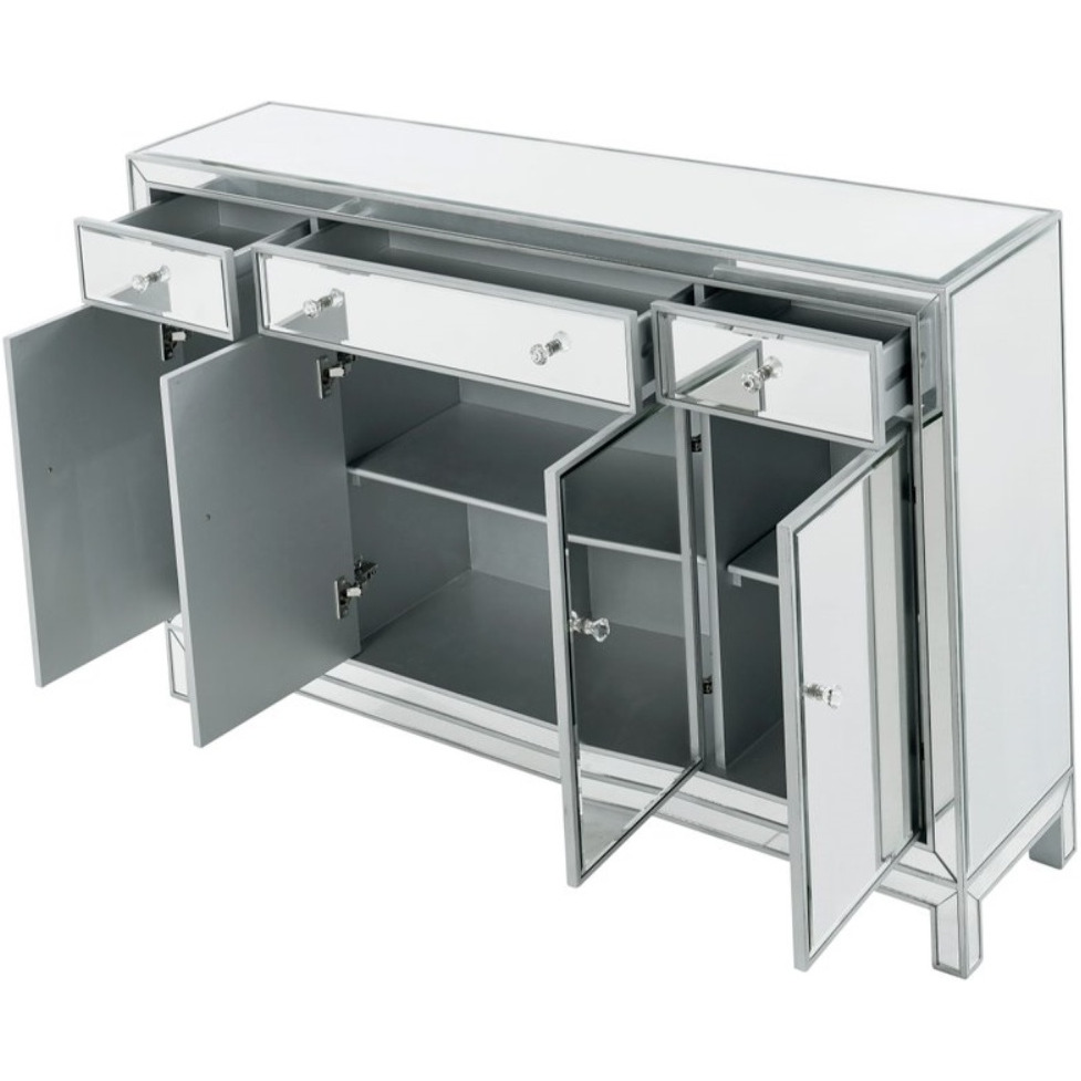 Buffet Cabinet 3 drawers 4 doors 56in. W x 13in. D x 36in. H in antique silver paint