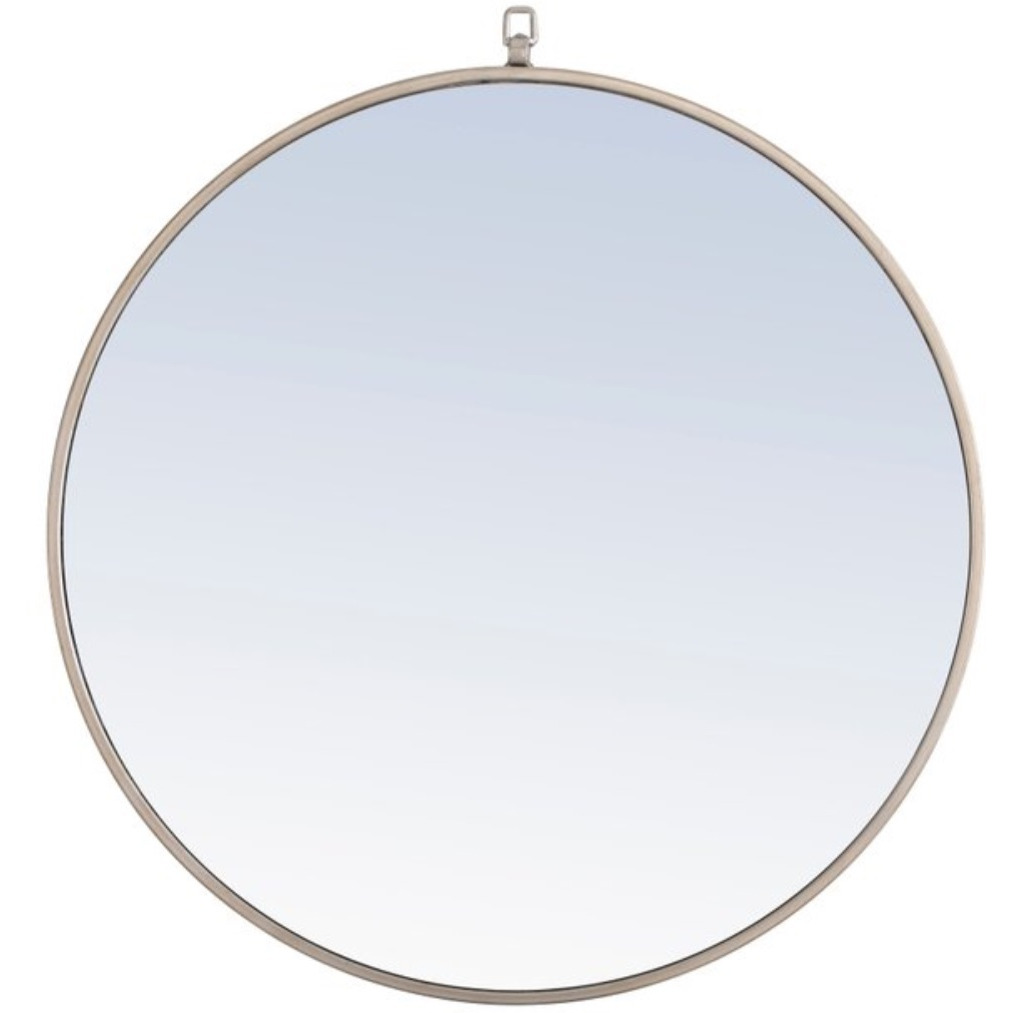 Metal frame Round Mirror with decorative hook 28 inch Silver finish