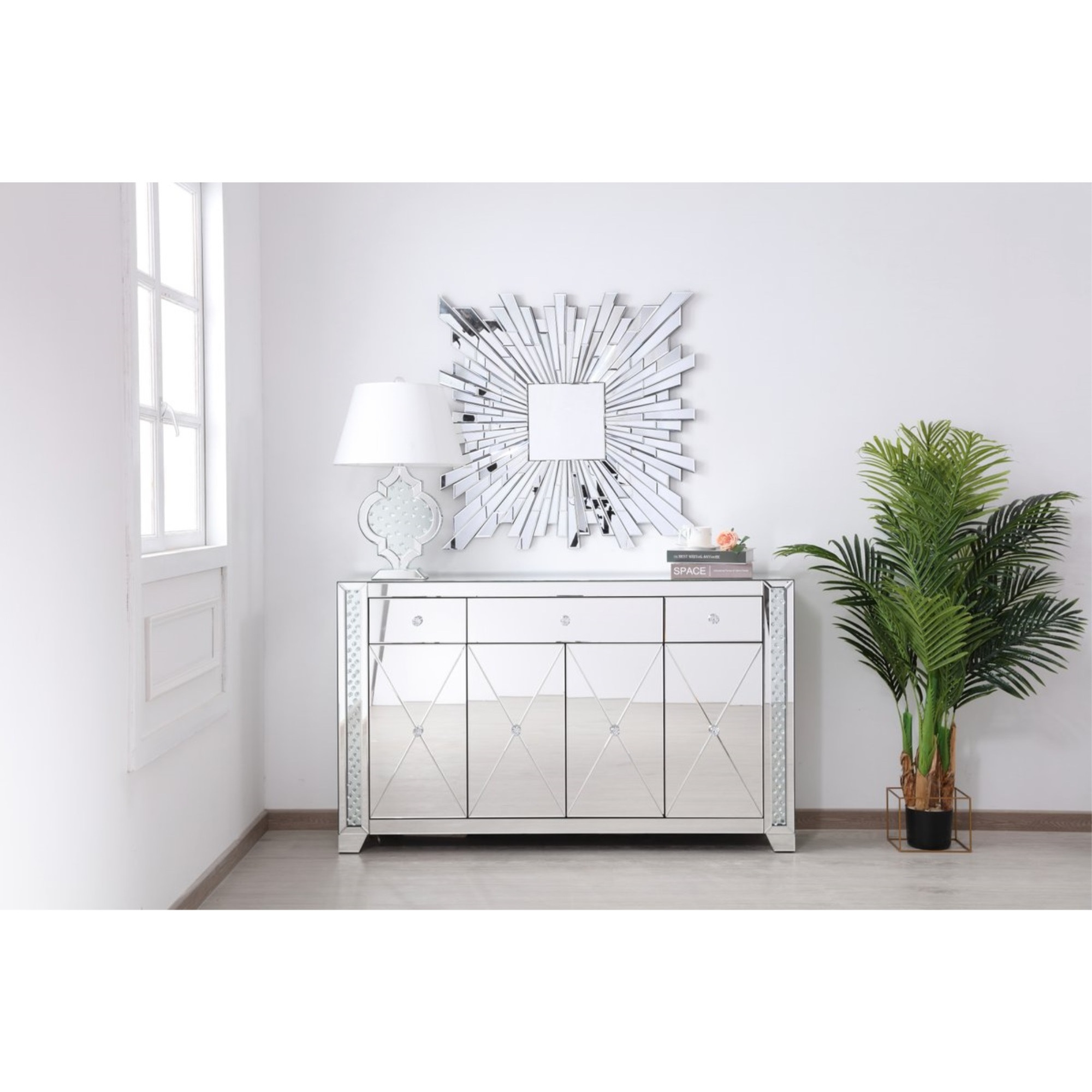 60 in clear crystal mirrored credenza