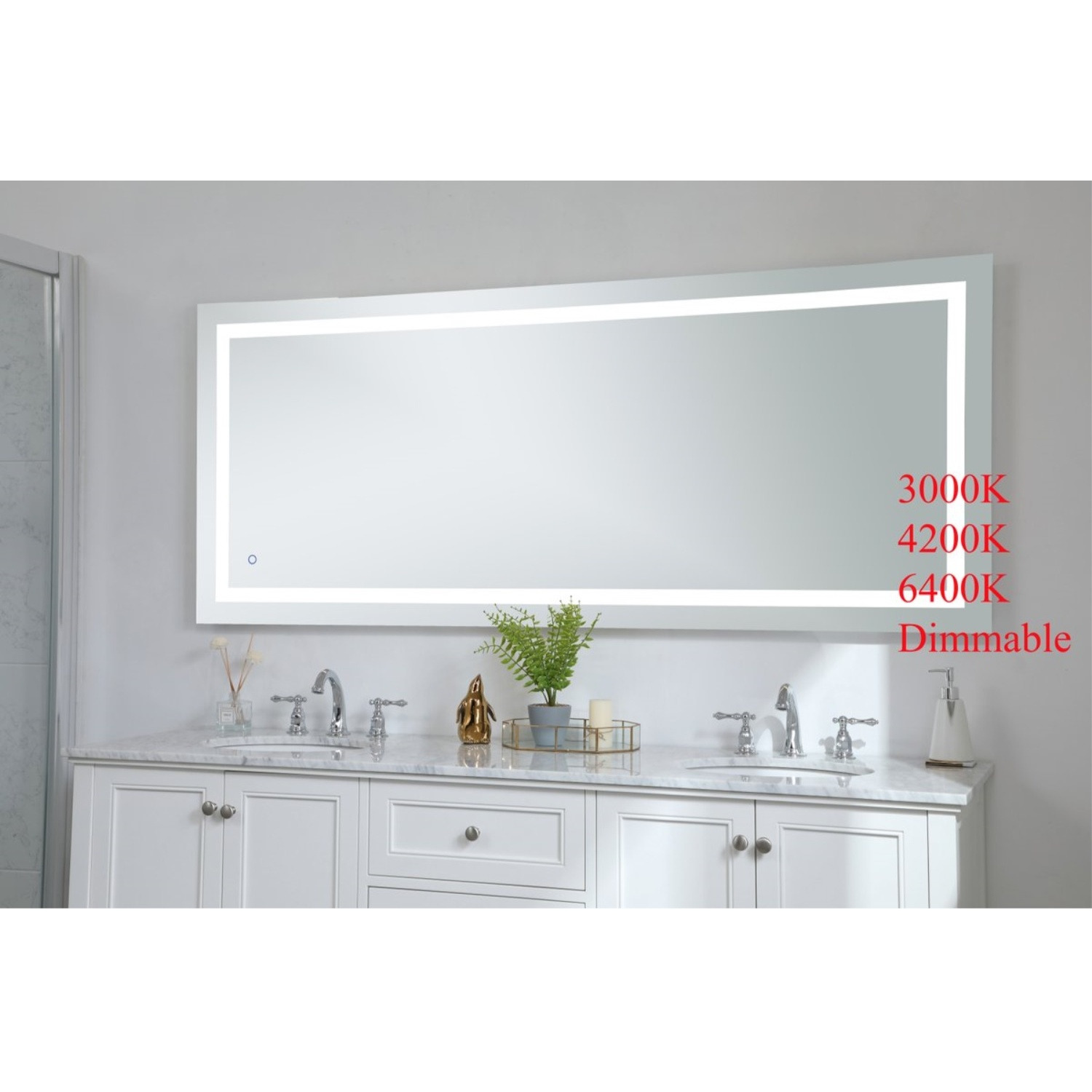 Helios 30in x 72in Hardwired LED mirror with touch sensor and color changing temperature 3000K/4200K/6400K