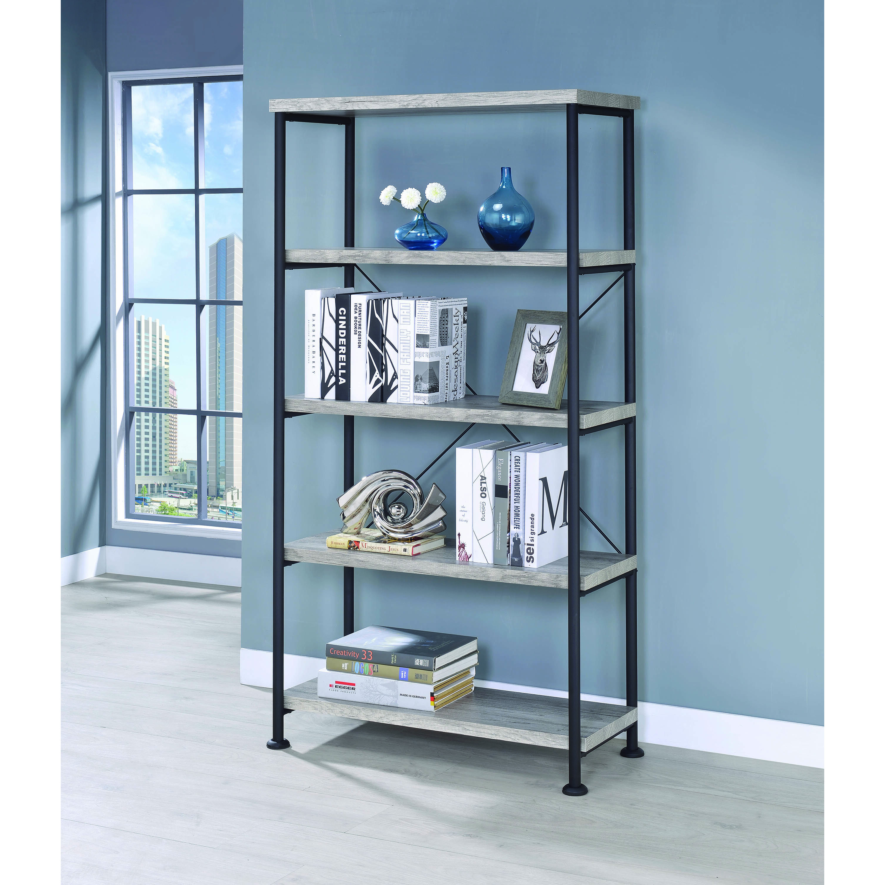 Guthrie Industrial Grey Driftwood Bookcase