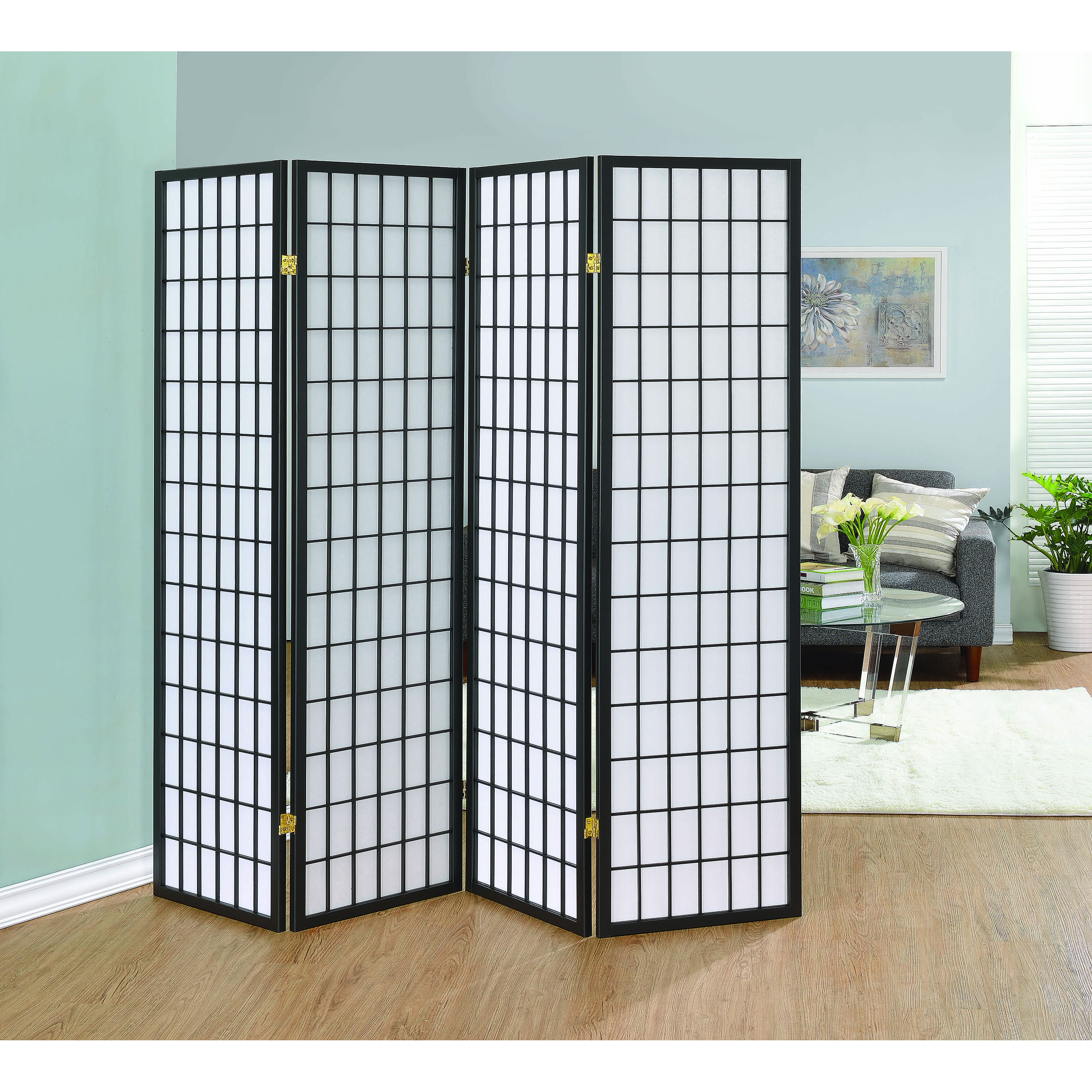 Dark Grey Four Panel Folding Screen